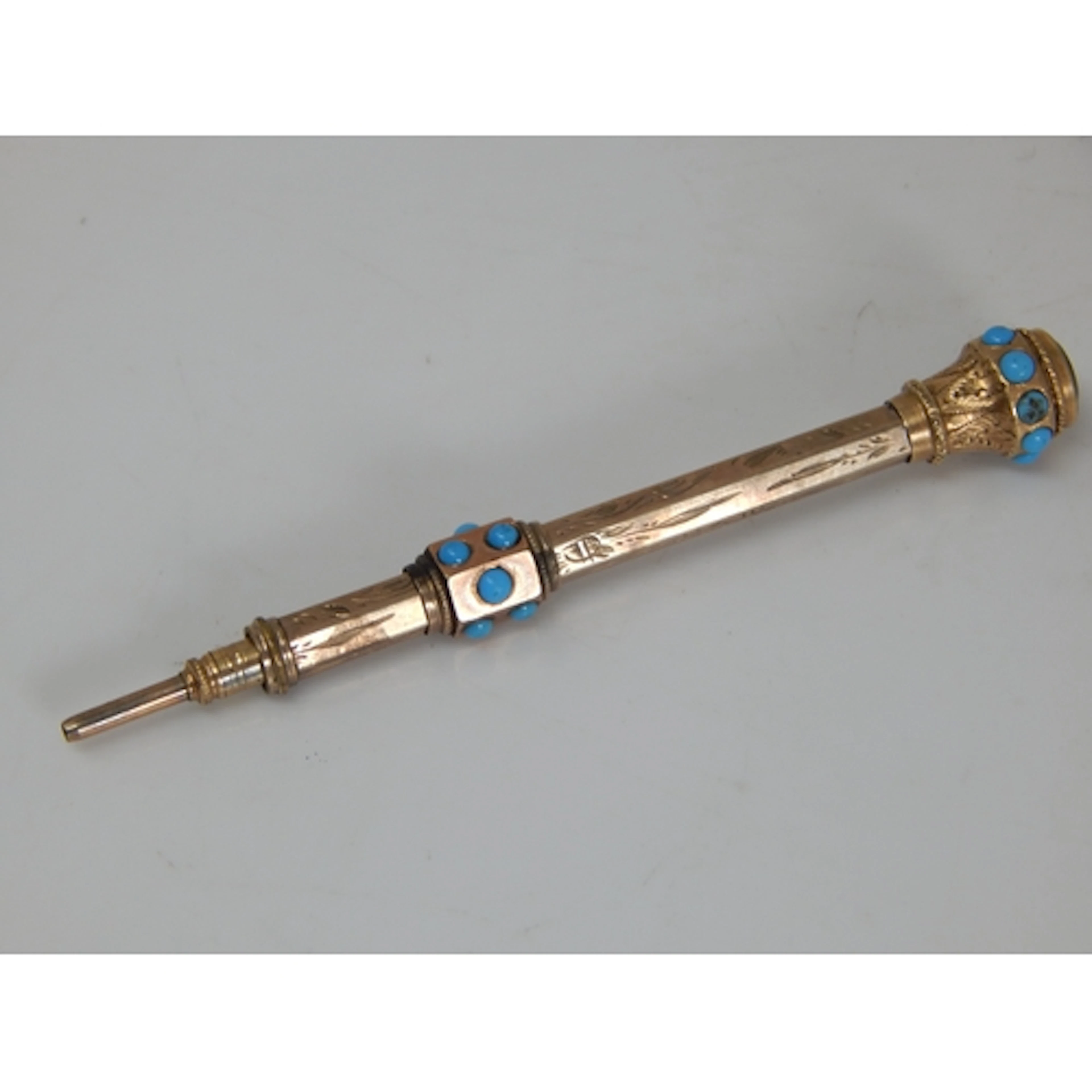 Victorian 9ct Gold Turquoise & Citrine Set Pencil: Length 6c...