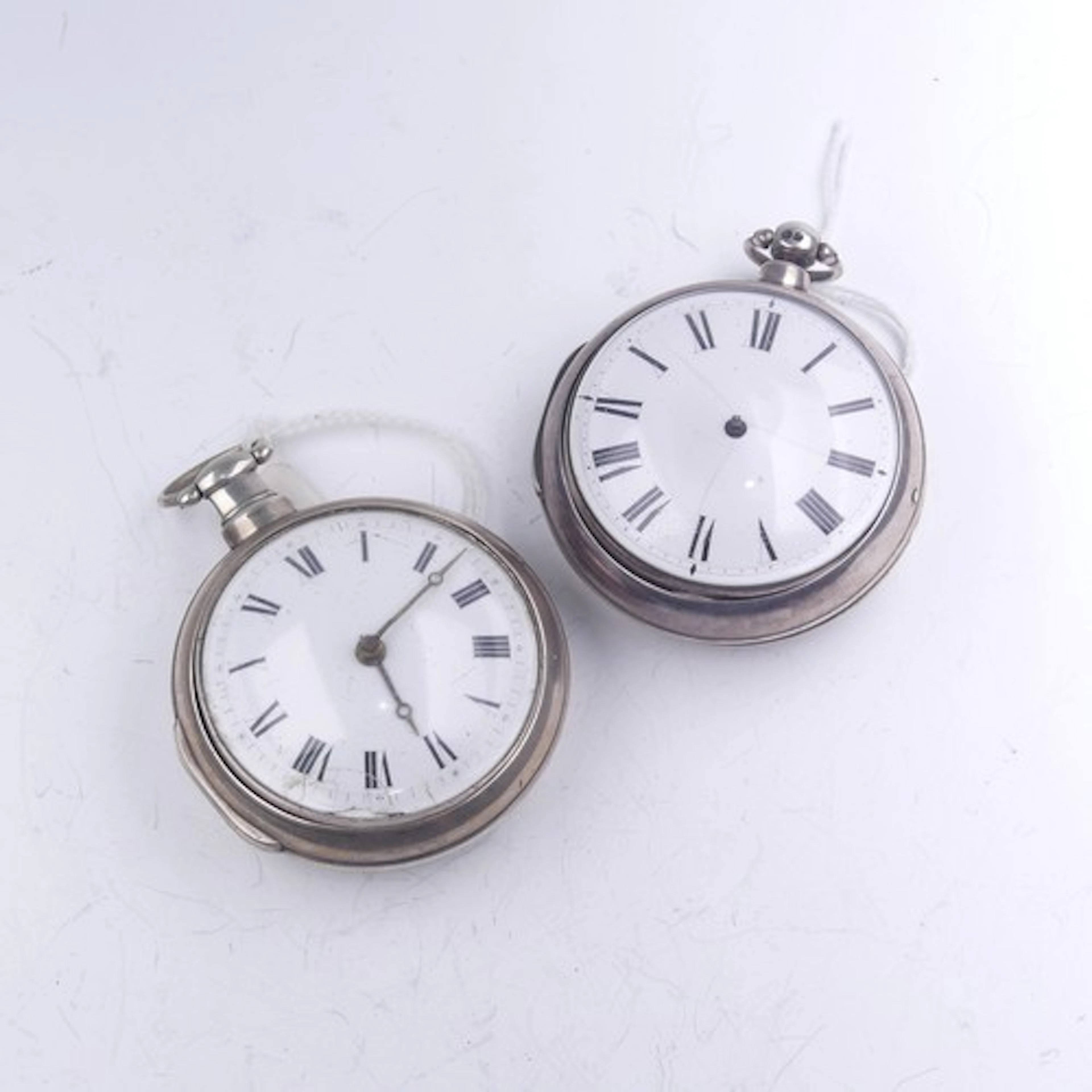 Two early 19thC silver verge fusee pair cased Pocket Watches...