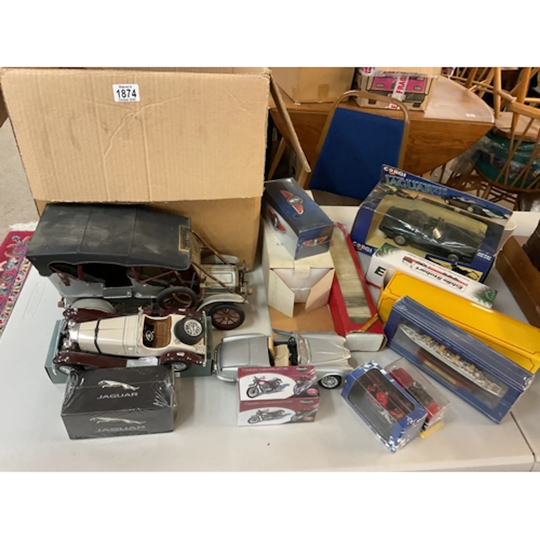 Large qty boxed die cast vehicles, boats, and scratch made 1...