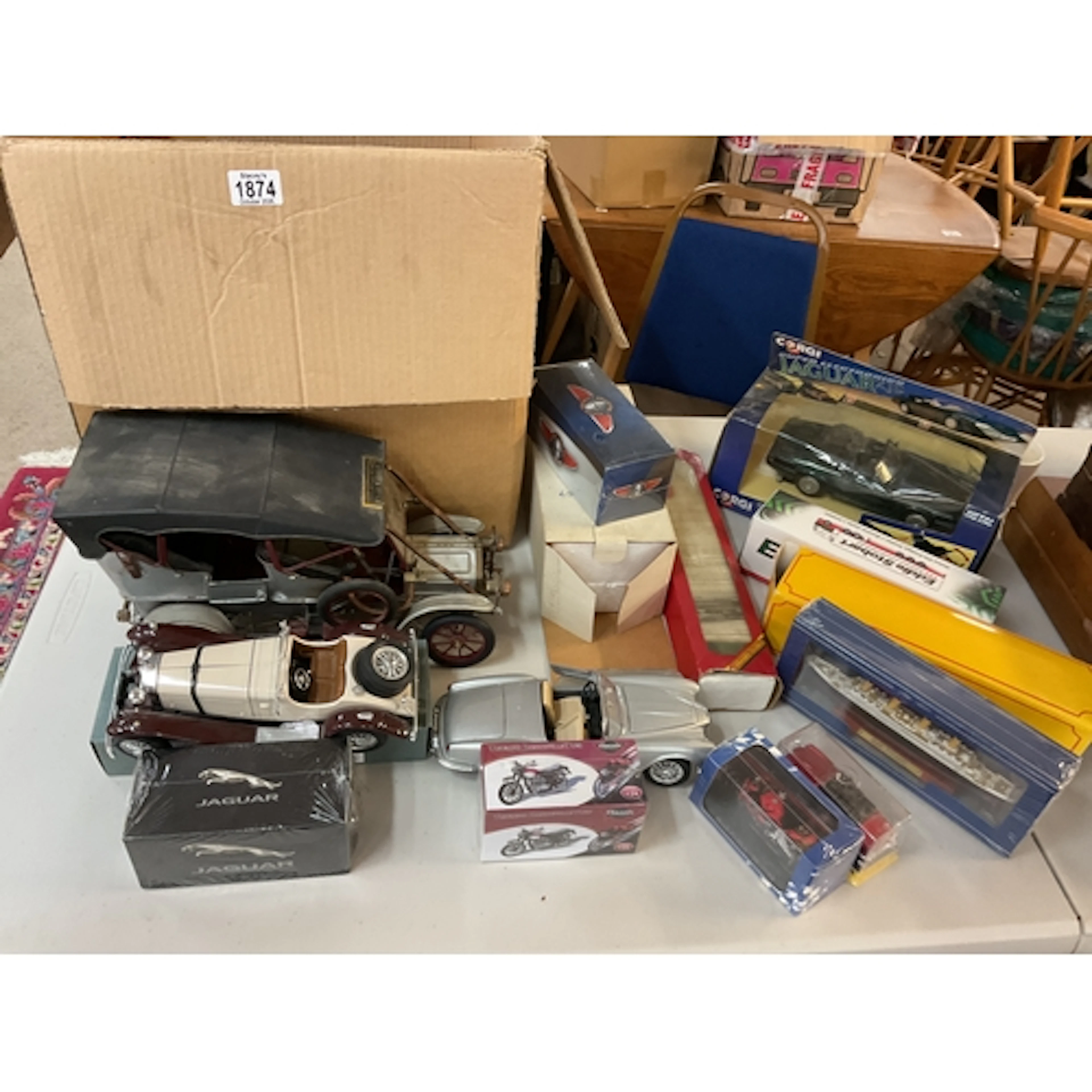 Large qty boxed die cast vehicles, boats, and scratch made 1...