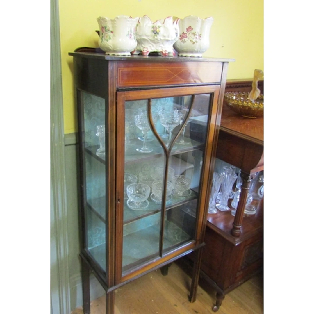 Edwardian Single Door Display Cabinet Mahogany with Line Sat...
