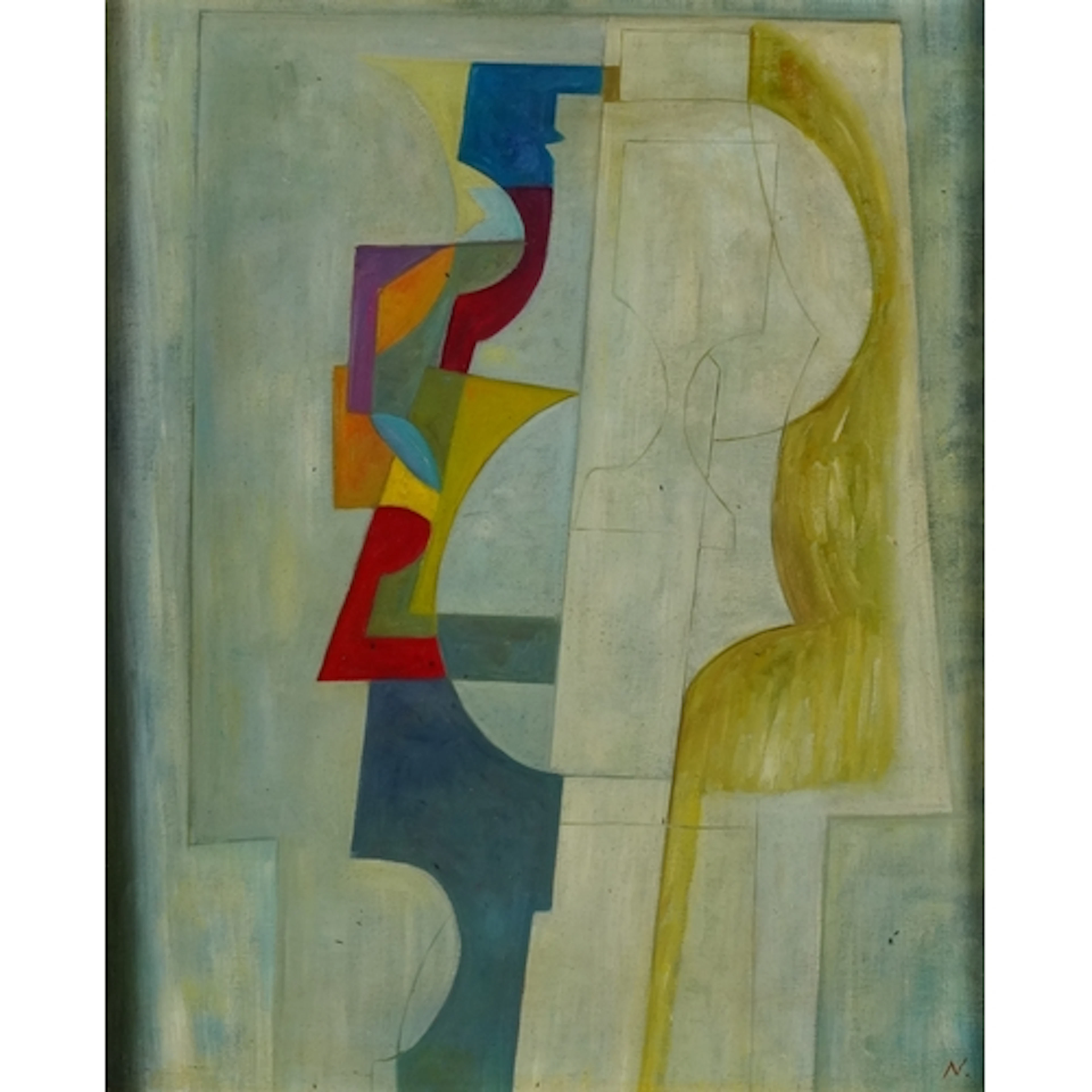 Abstract composition, geometric shapes, oil on board, mounte...