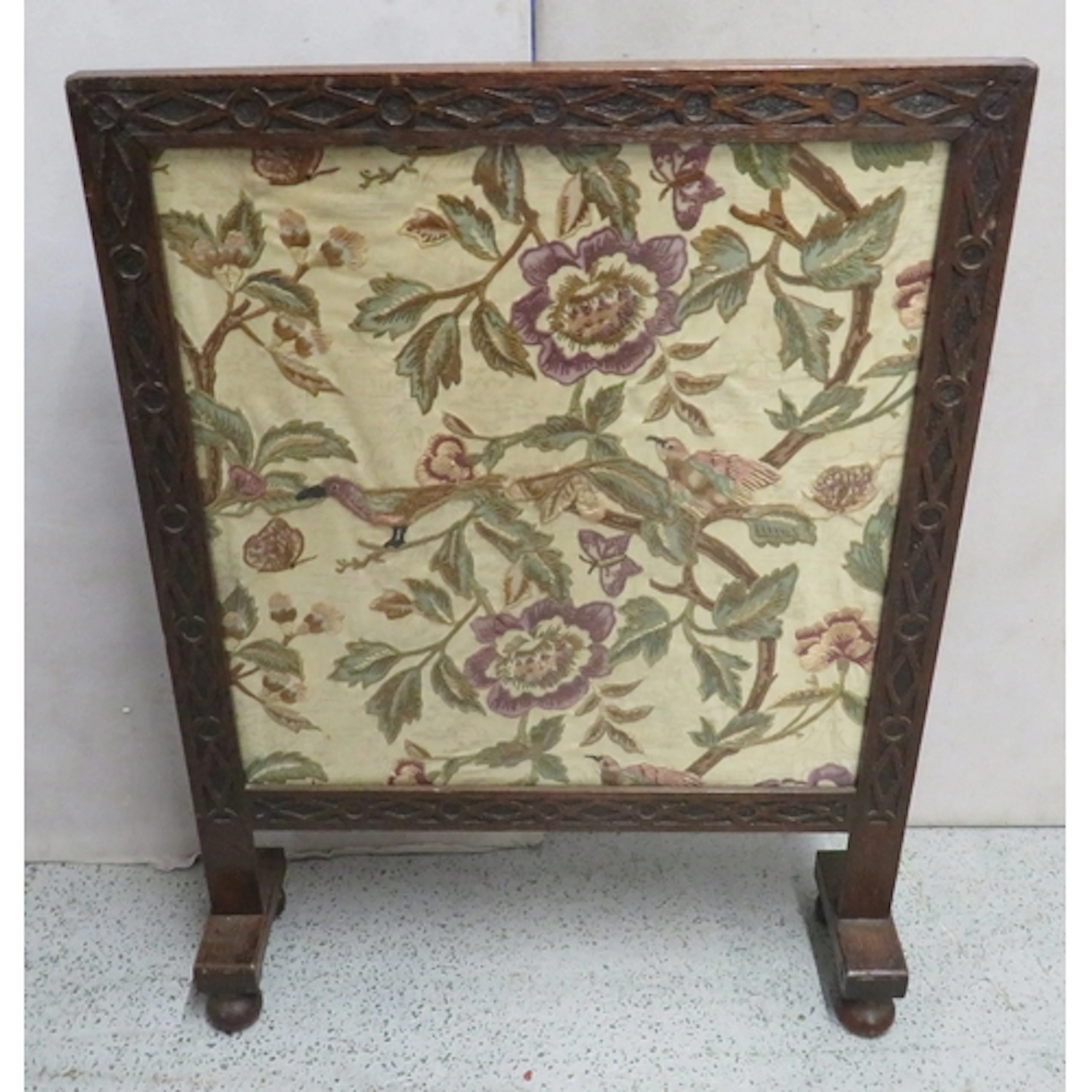 Antique Mahogany Firescreen, ornate carvings to sides, flora...