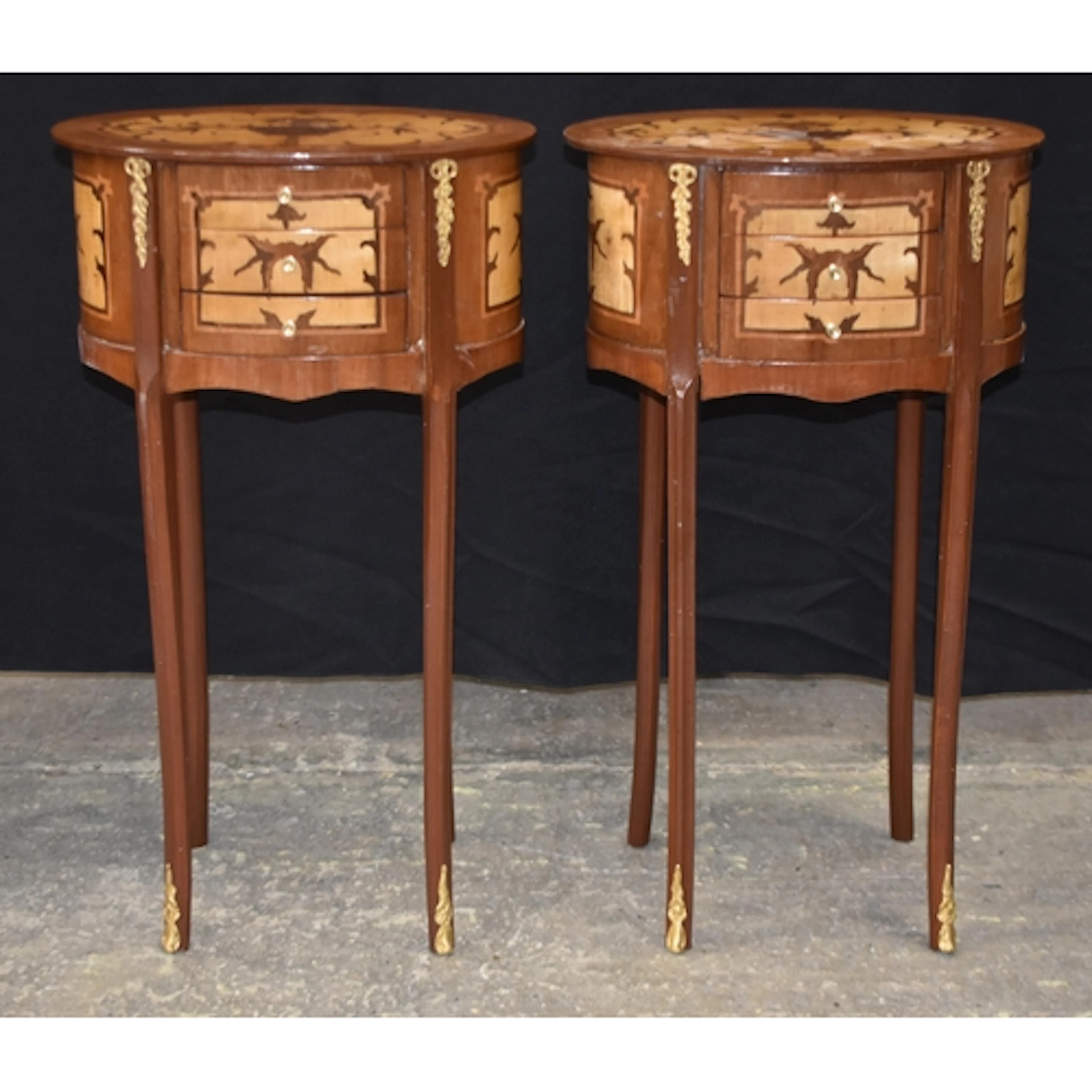 A pair of wooden inlaid Baroque style 3 draw cabinets 70 x ...