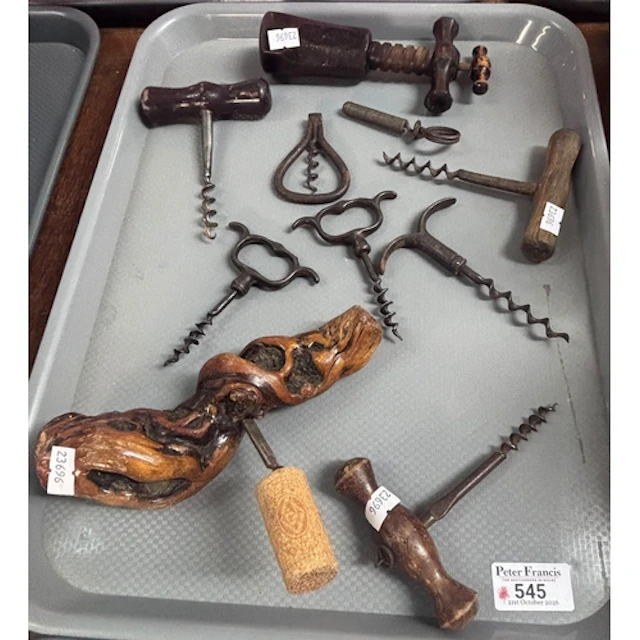 Collection of antique and other corkscrews, some with turned...