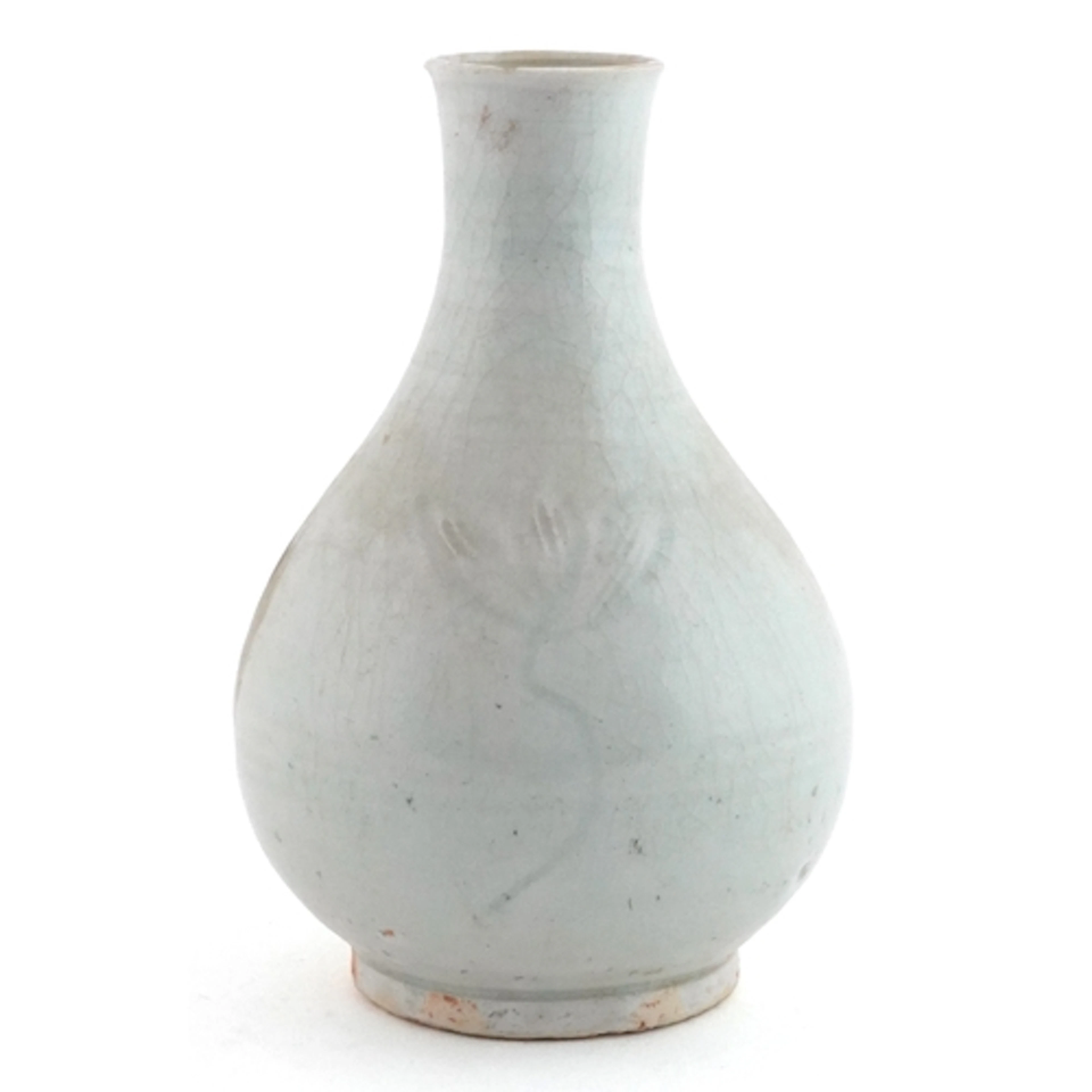 Korean pale blue grey celadon porcelain bottle vase having i...