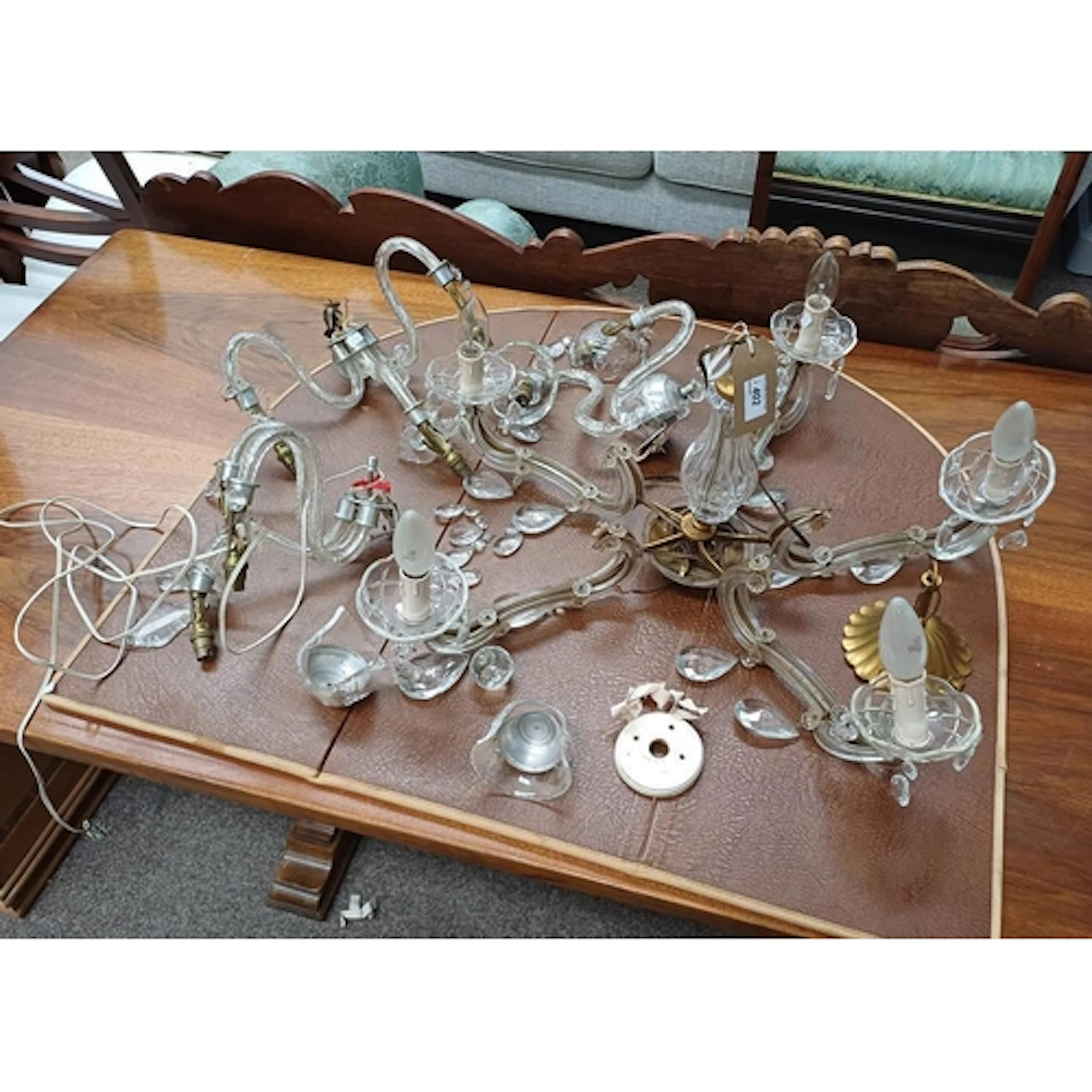 VENETIAN STYLE GILDED METAL AND GLASS 5 BRANCH CHANDELIER WI...