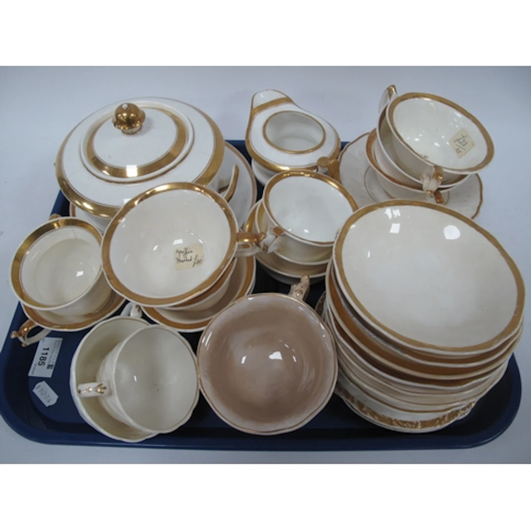 XIX Century Rockingham and Other Pottery in gilt and cream, ...