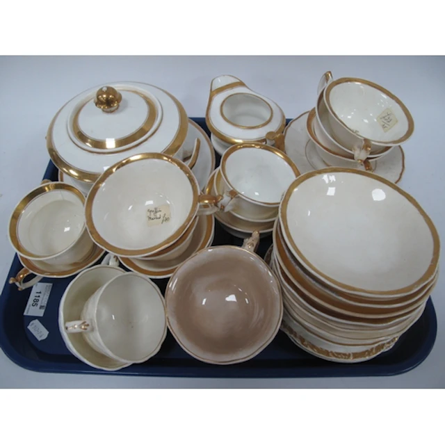 XIX Century Rockingham and Other Pottery in gilt and cream, ...