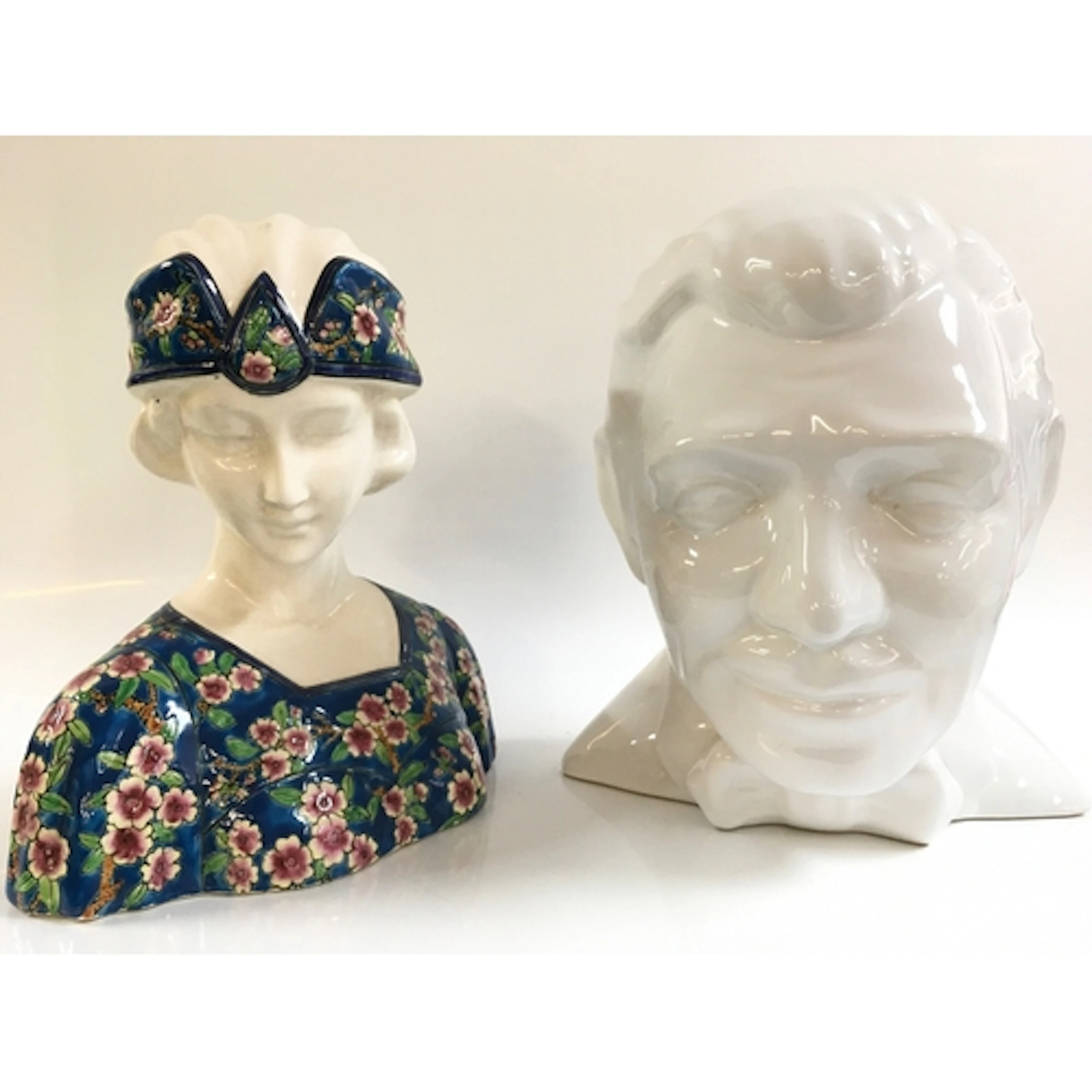 Two busts Les Bleus de Louvi�re art deco lady and famous Hol...