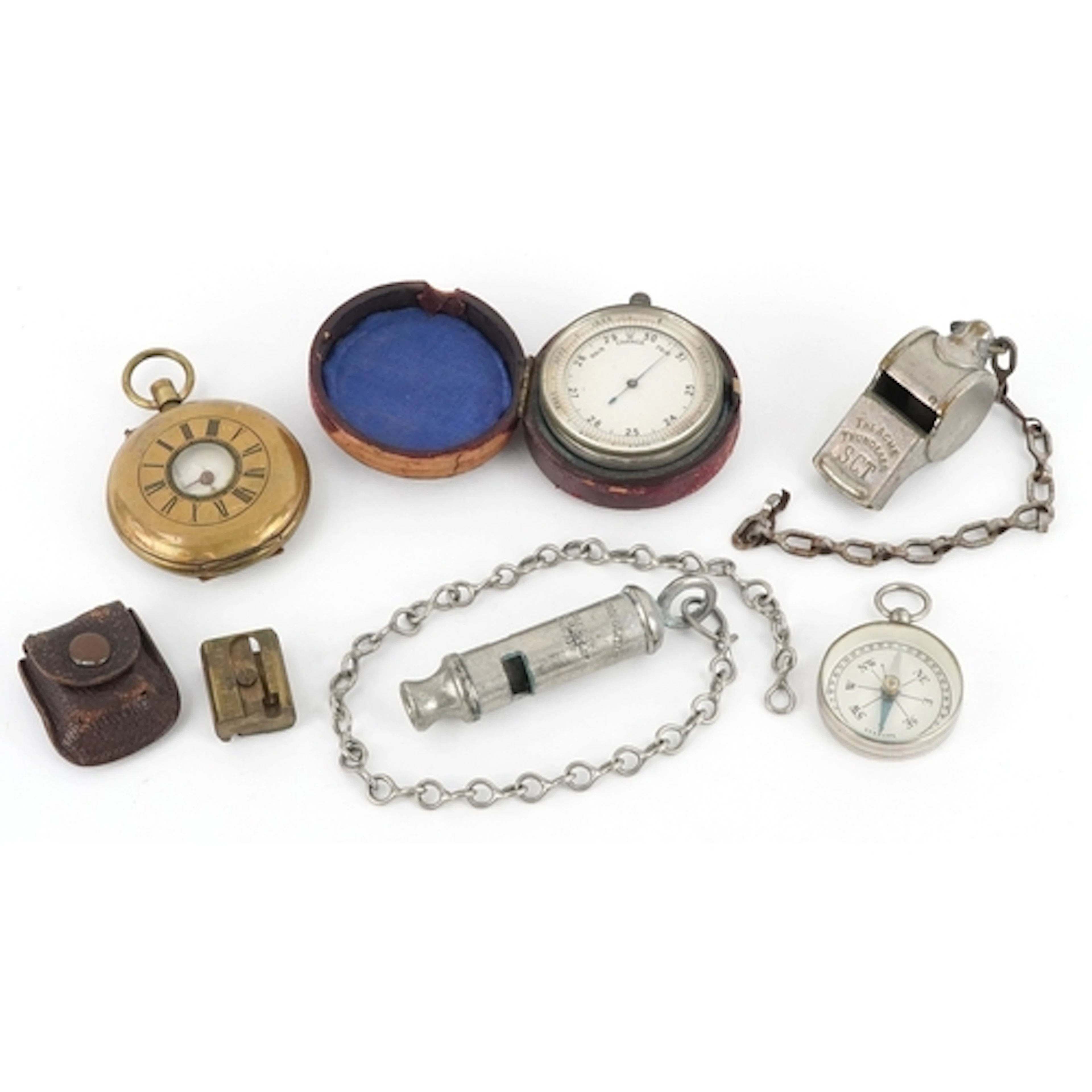 Antique and later objects including The Acme Thunderer whist...