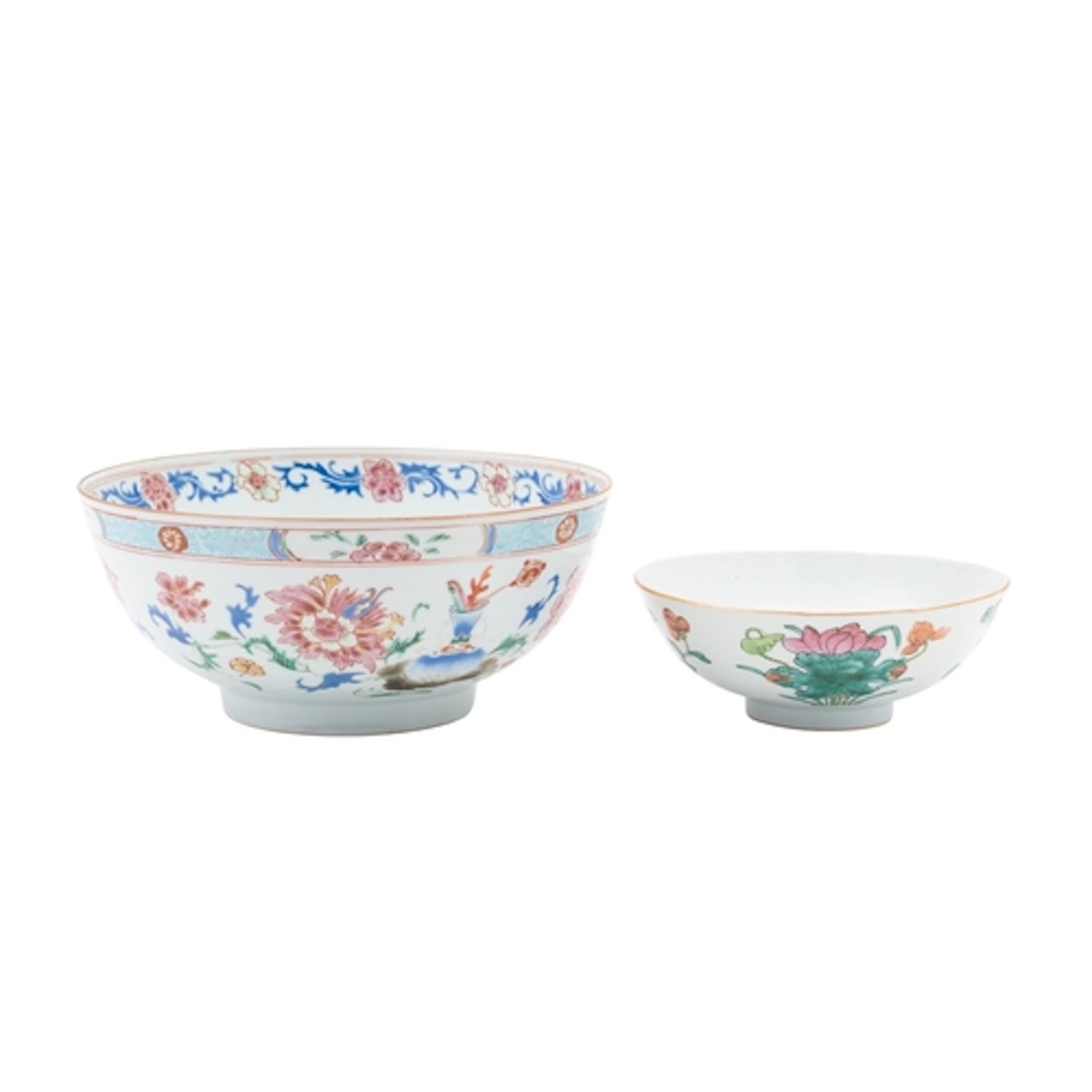 A Chinese famille rose bowl and a smaller bowl, Qianlong and...