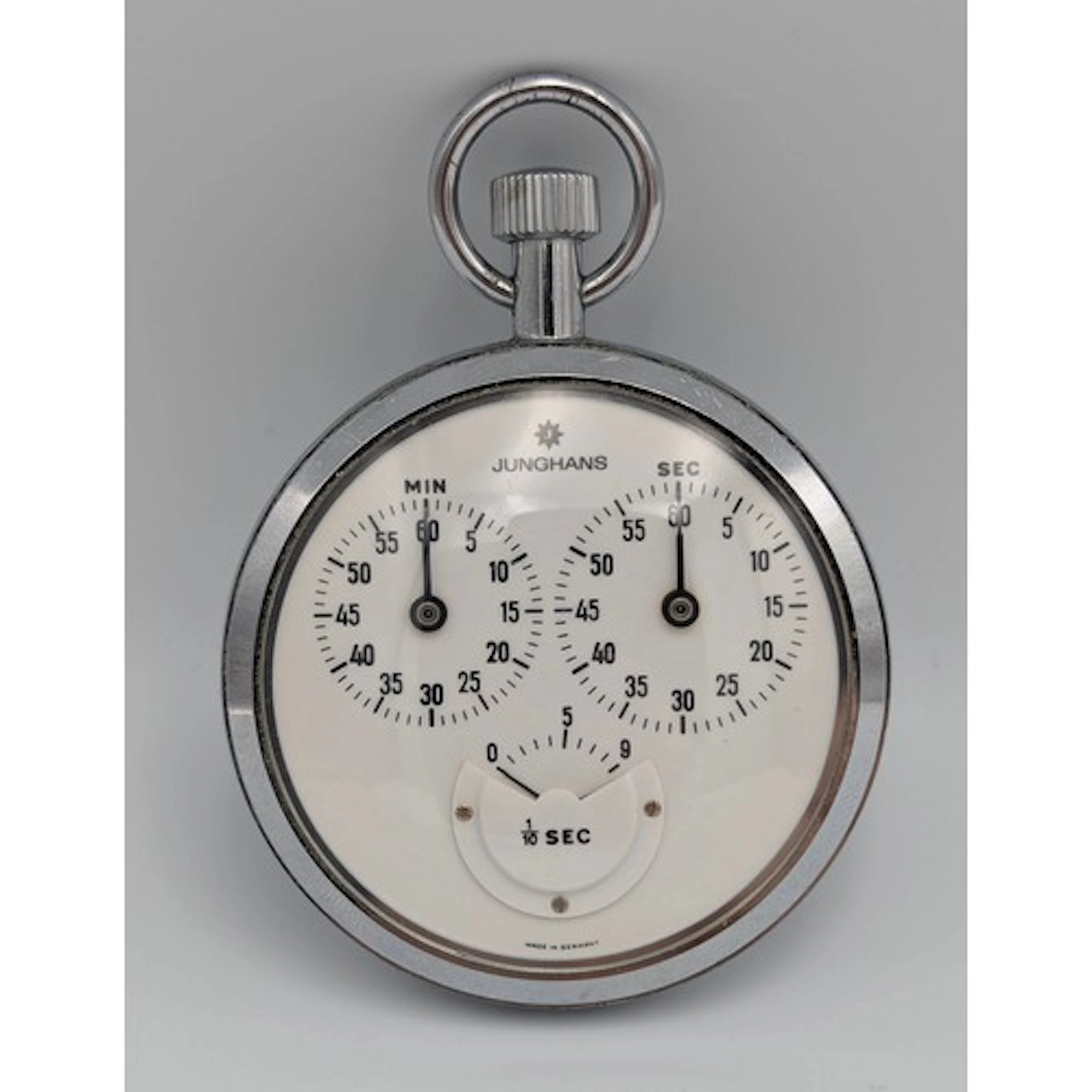A Junghans multi dial pocket stop watch, unusual 1-10 second...