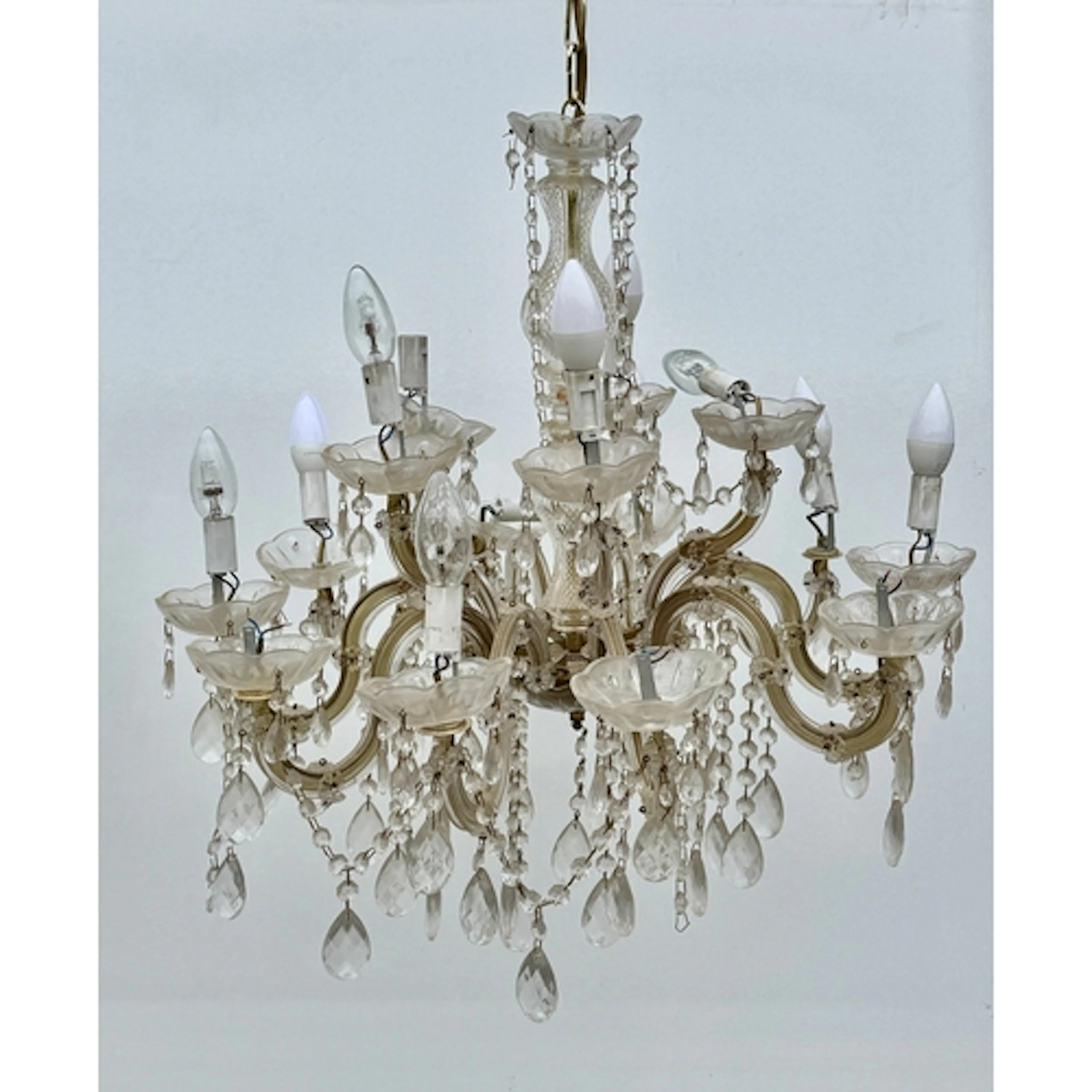 A pair of twentieth century glass fifteen branch chandeliers...
