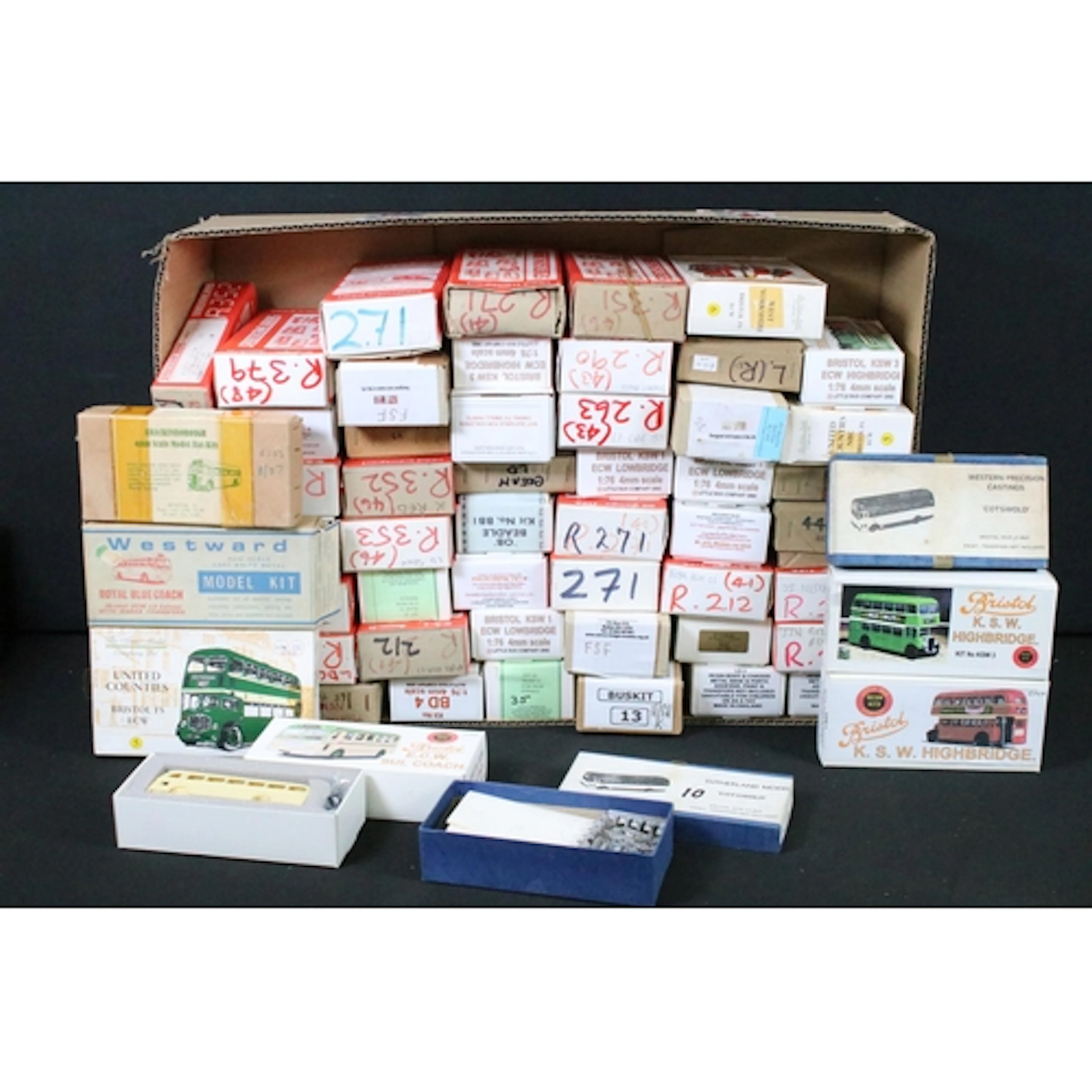 57 Boxed metal and resin bus model kits to include RTC Model...