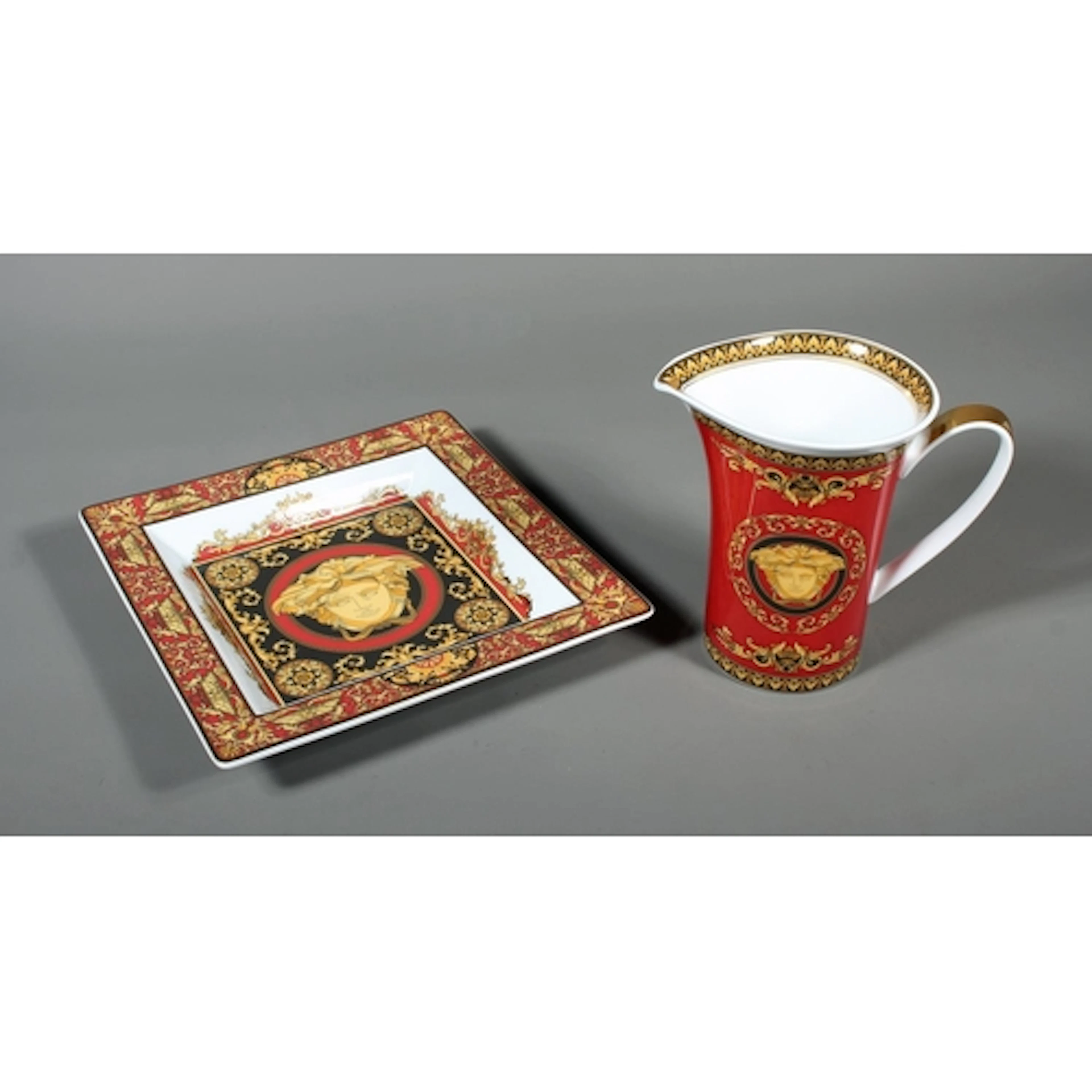 Rosenthal Versace Medusa red, black and gold decoration dess...