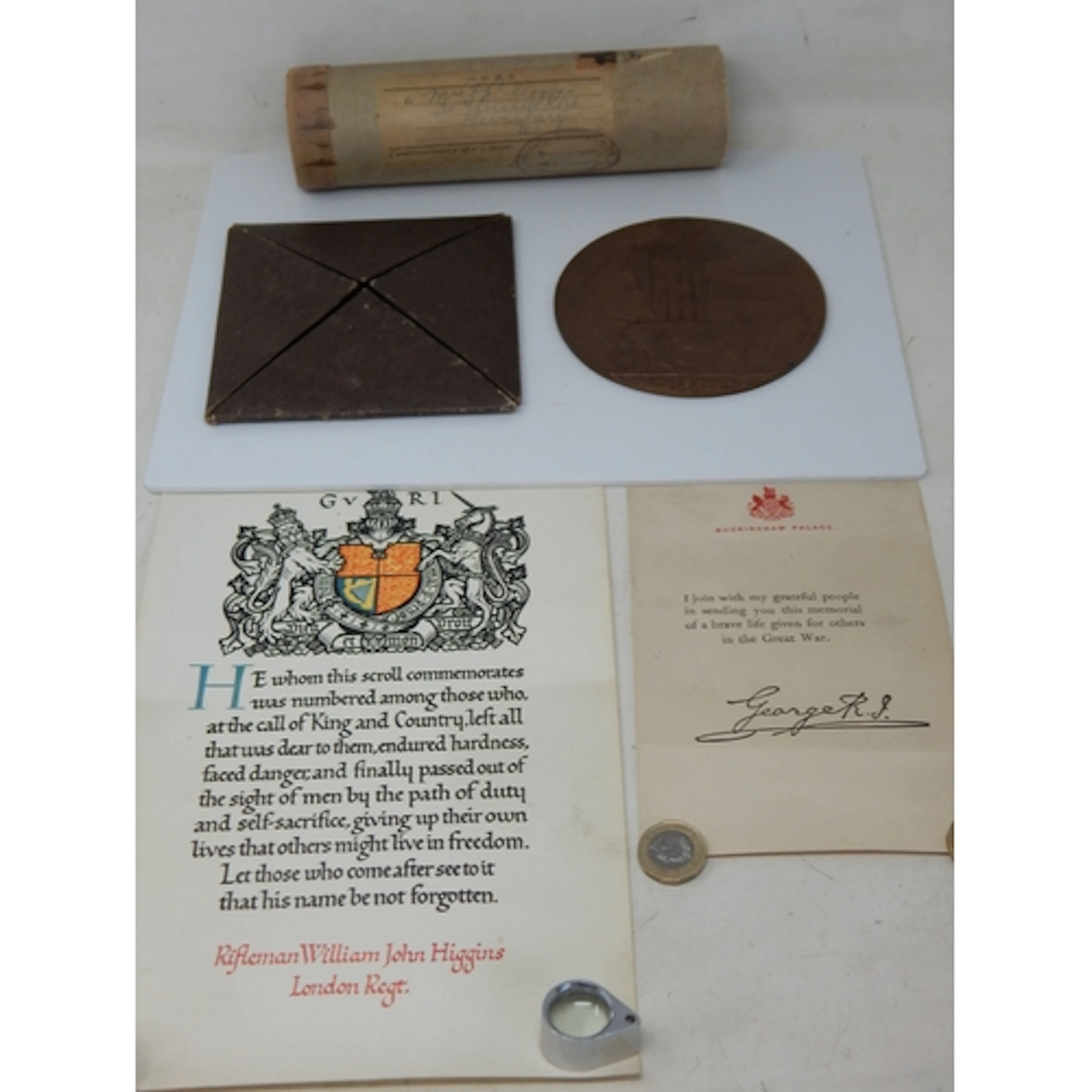 WWI Bronze Death Plaque For "RIFLEMAN WILLIAM JOHN HIGGINS" ...