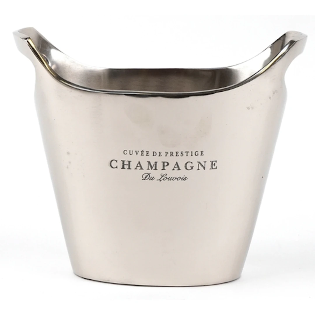 Du Louvois style chromed Champagne ice bucket with ring hand...