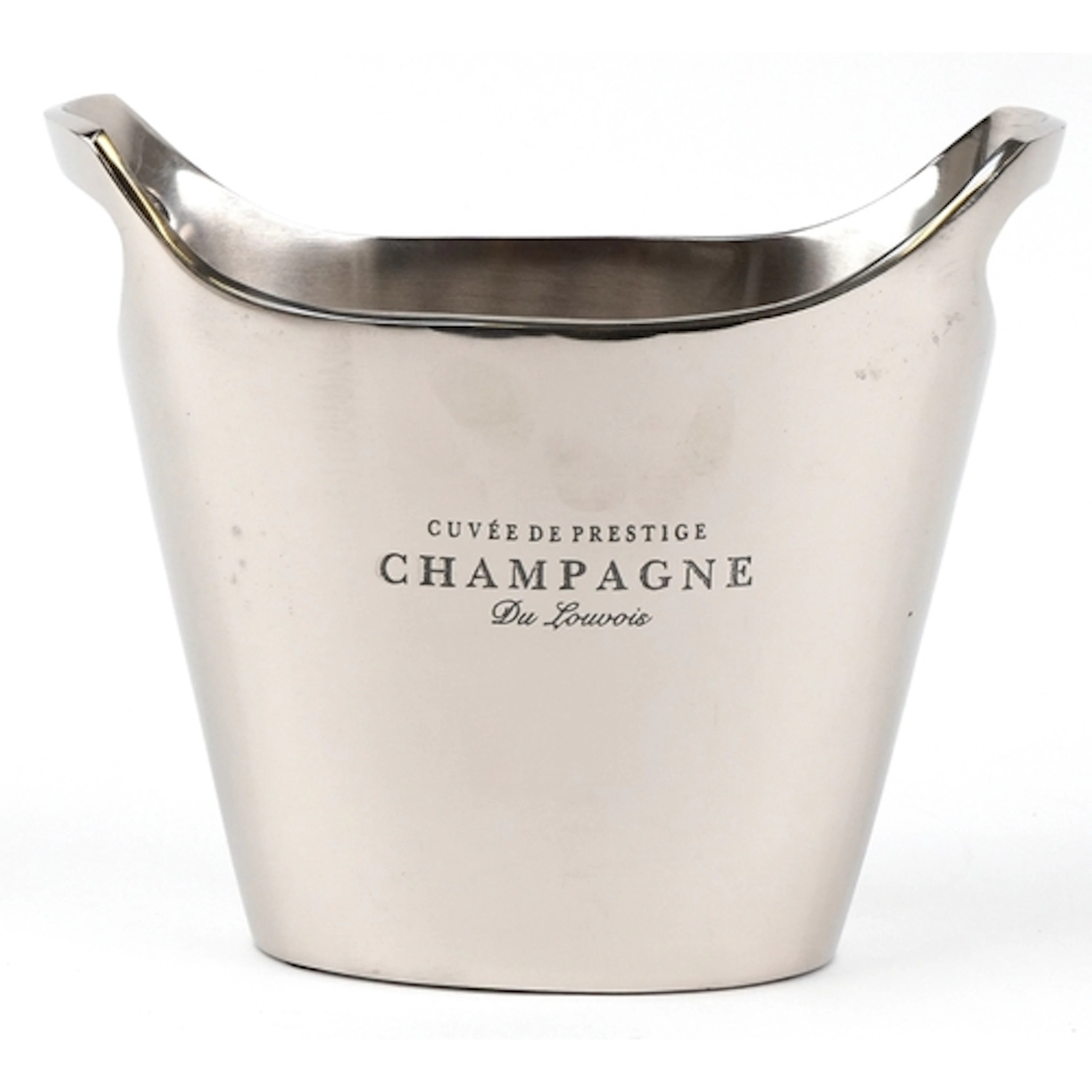 Du Louvois style chromed Champagne ice bucket with ring hand...