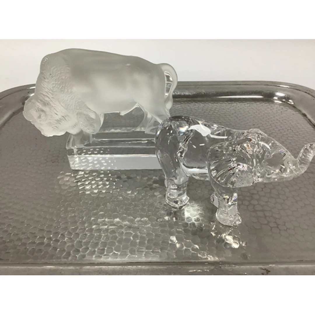 Lalique Frosted Glass Buffalo, on clear plinth, stamped Lali...