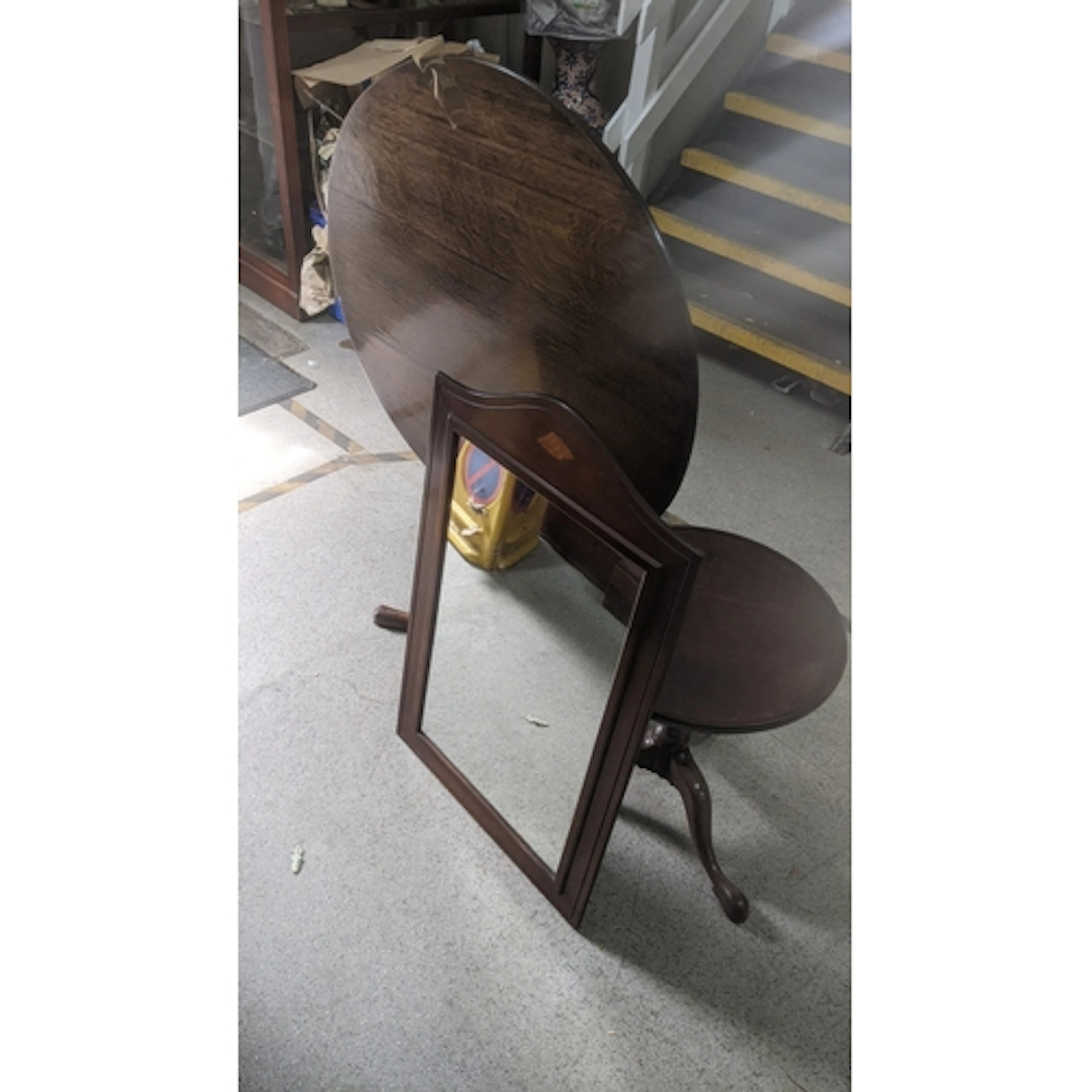 Small furniture to include mahogany wall mirror with central...