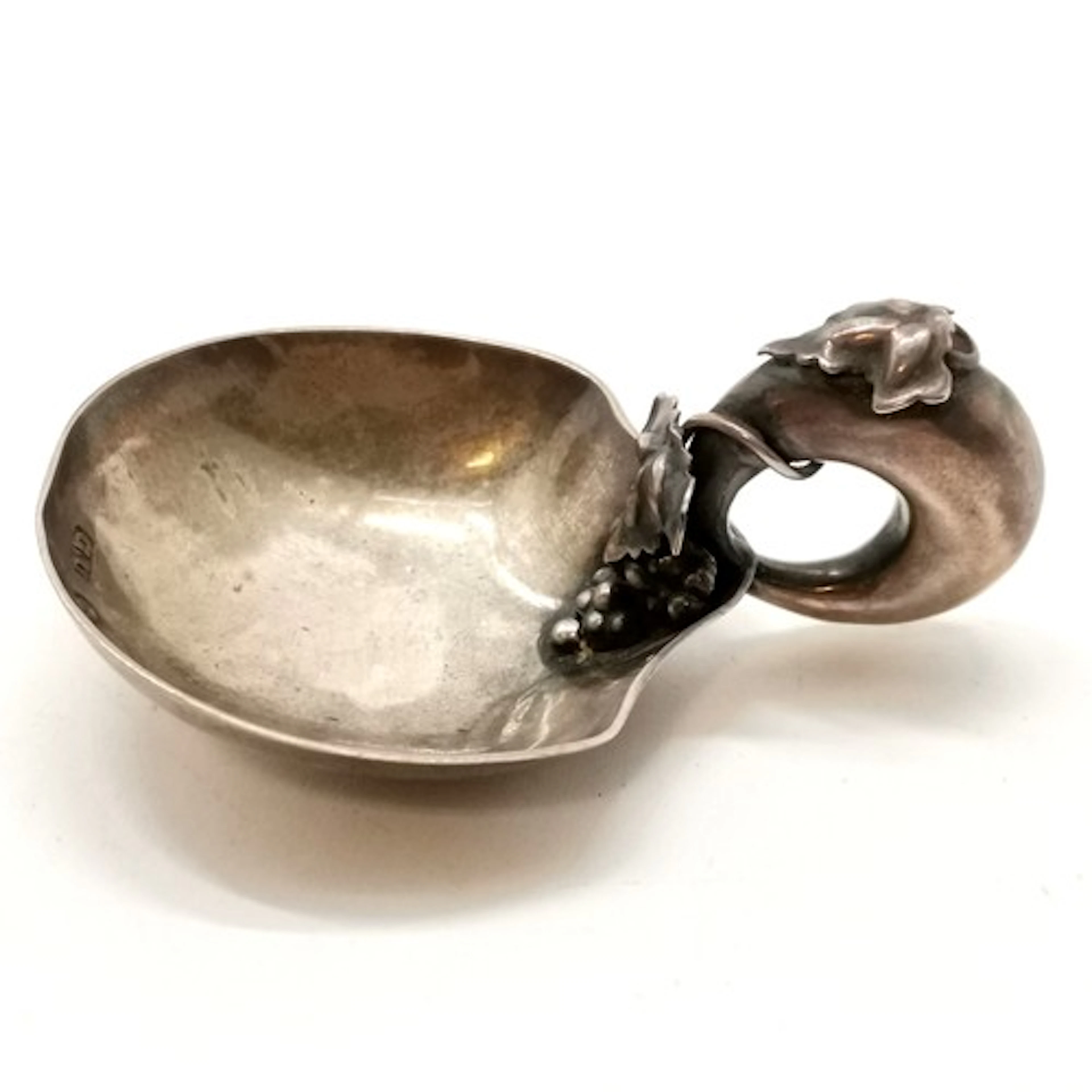 Antique silver tastevin with sytlised vine handle by George ...