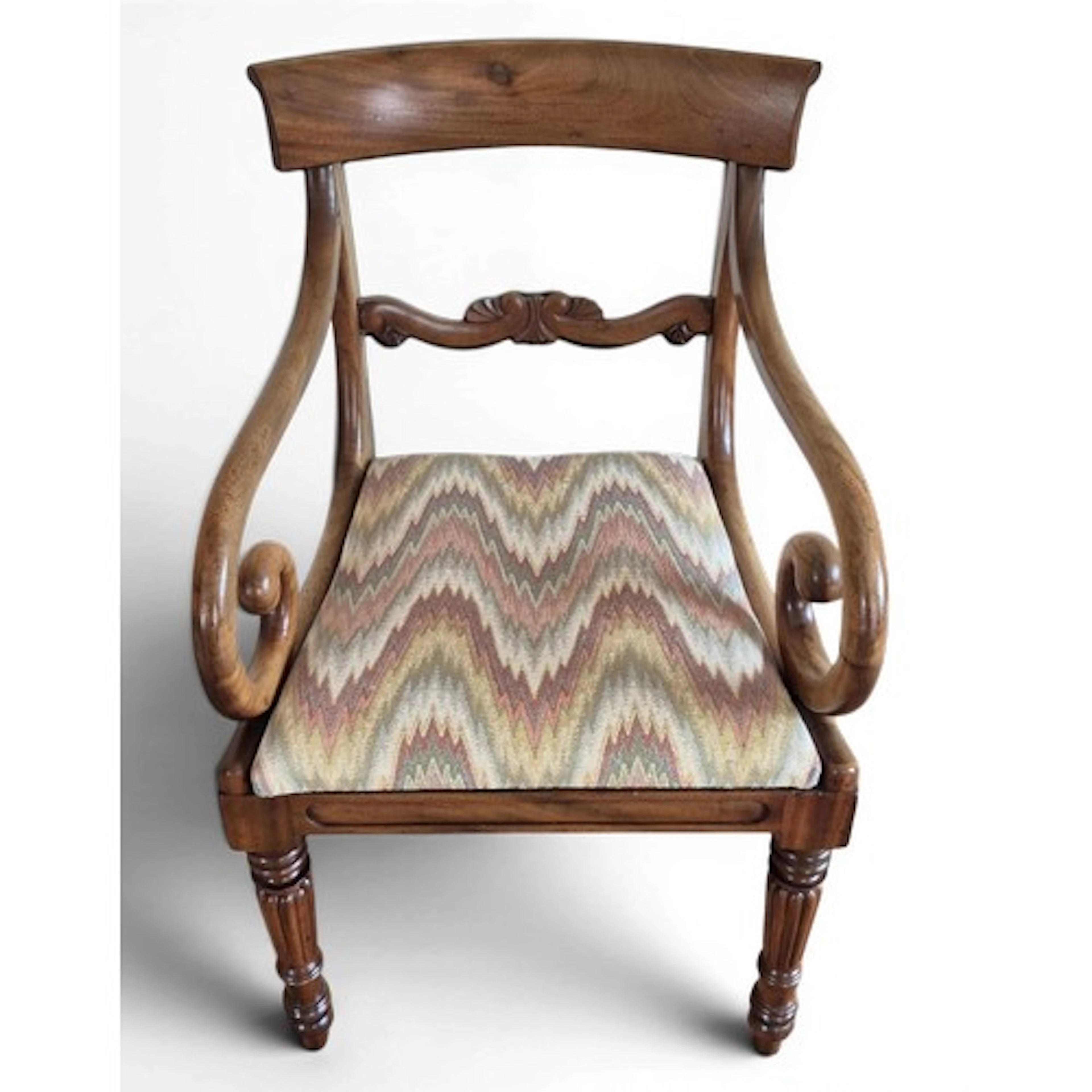 A Regency mahogany carver chair with scroll arms. 86cm h x 5...