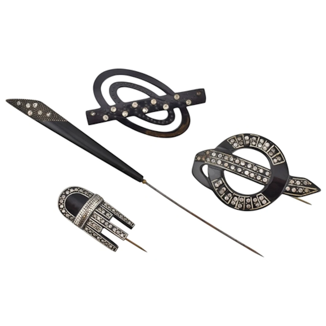 Collection of Art Deco early diamante paste hat flash pins a...
