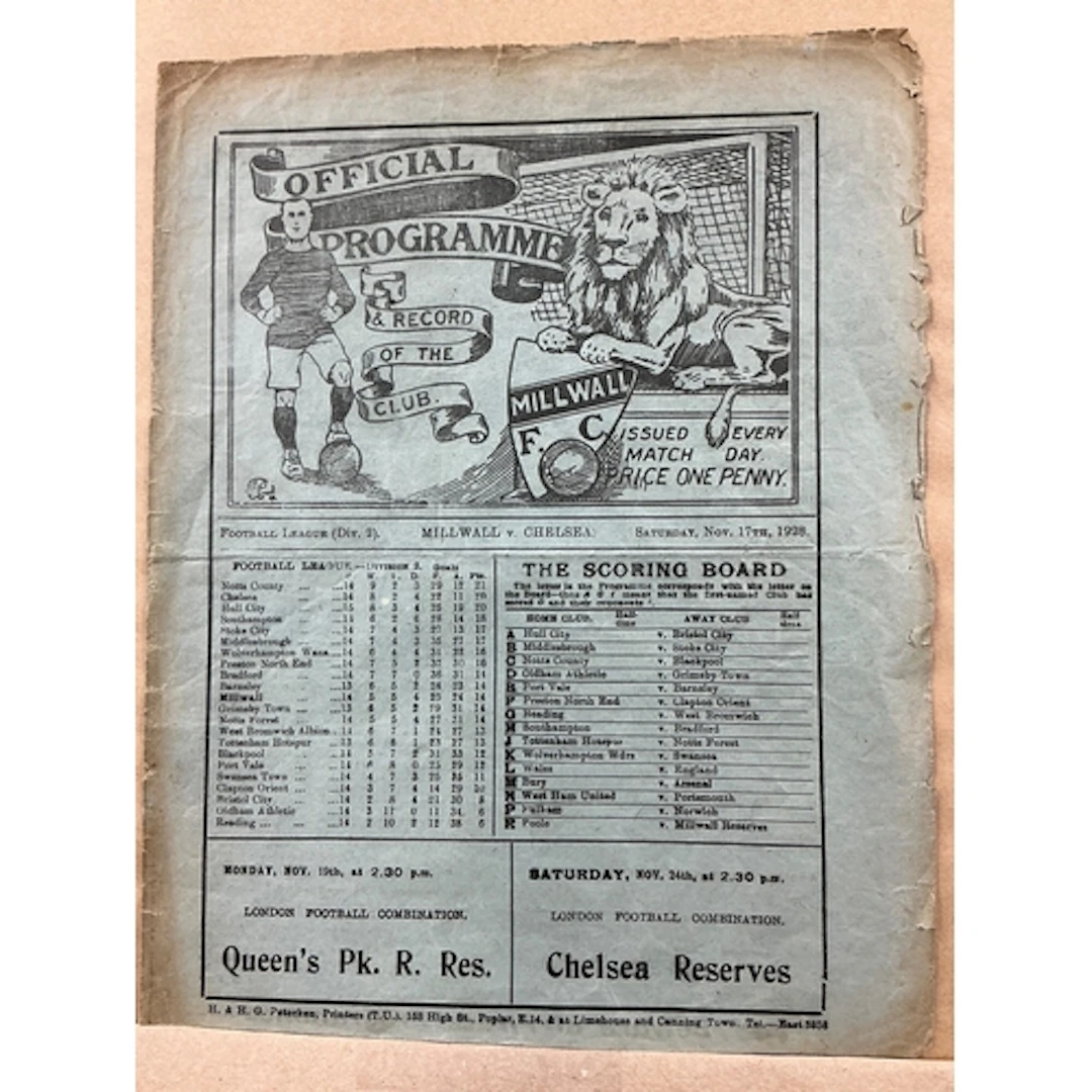 1928 - 1929 Millwall v Chelsea Football Programme: Ex bound ...