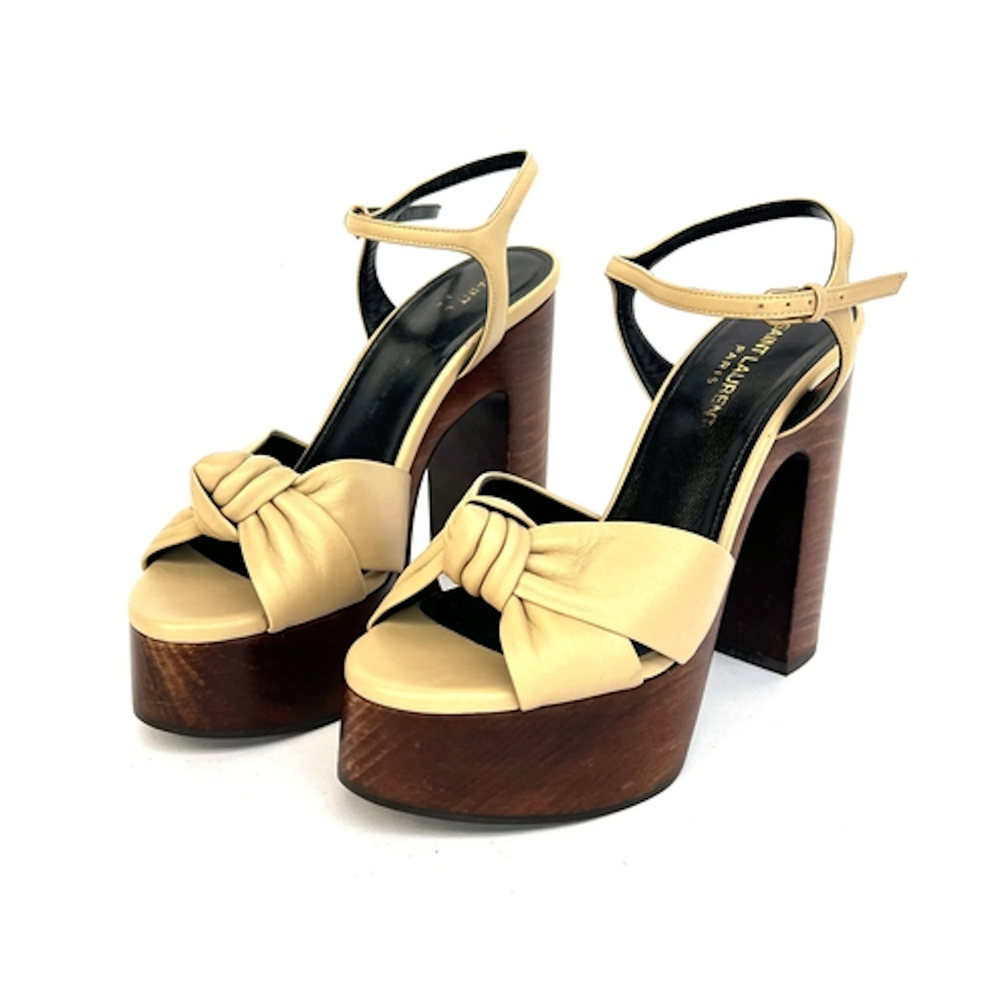 A pair of Saint Laurent tan leather high heeled sandals, siz...