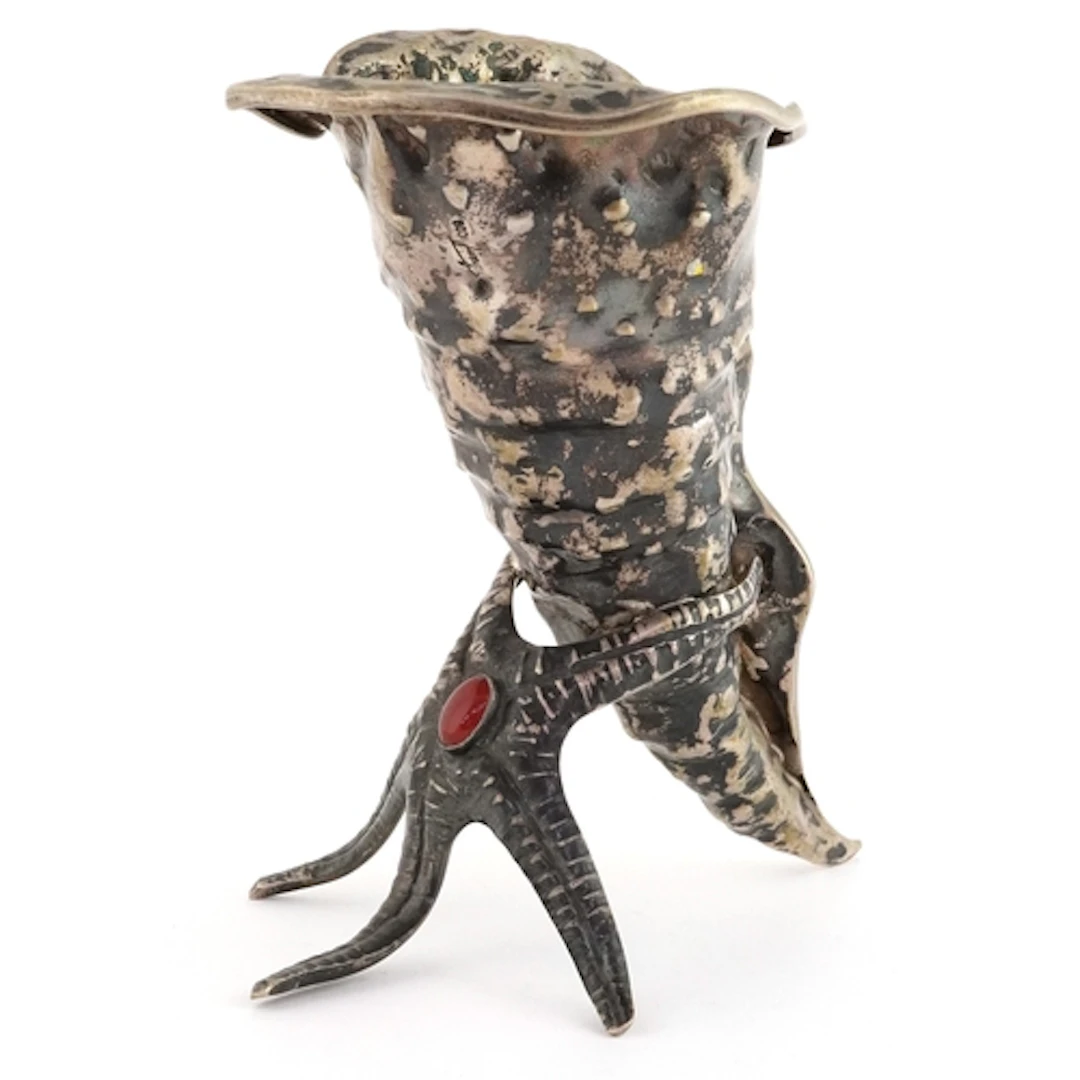 800 grade silver chalice in the form of a cornucopia support...