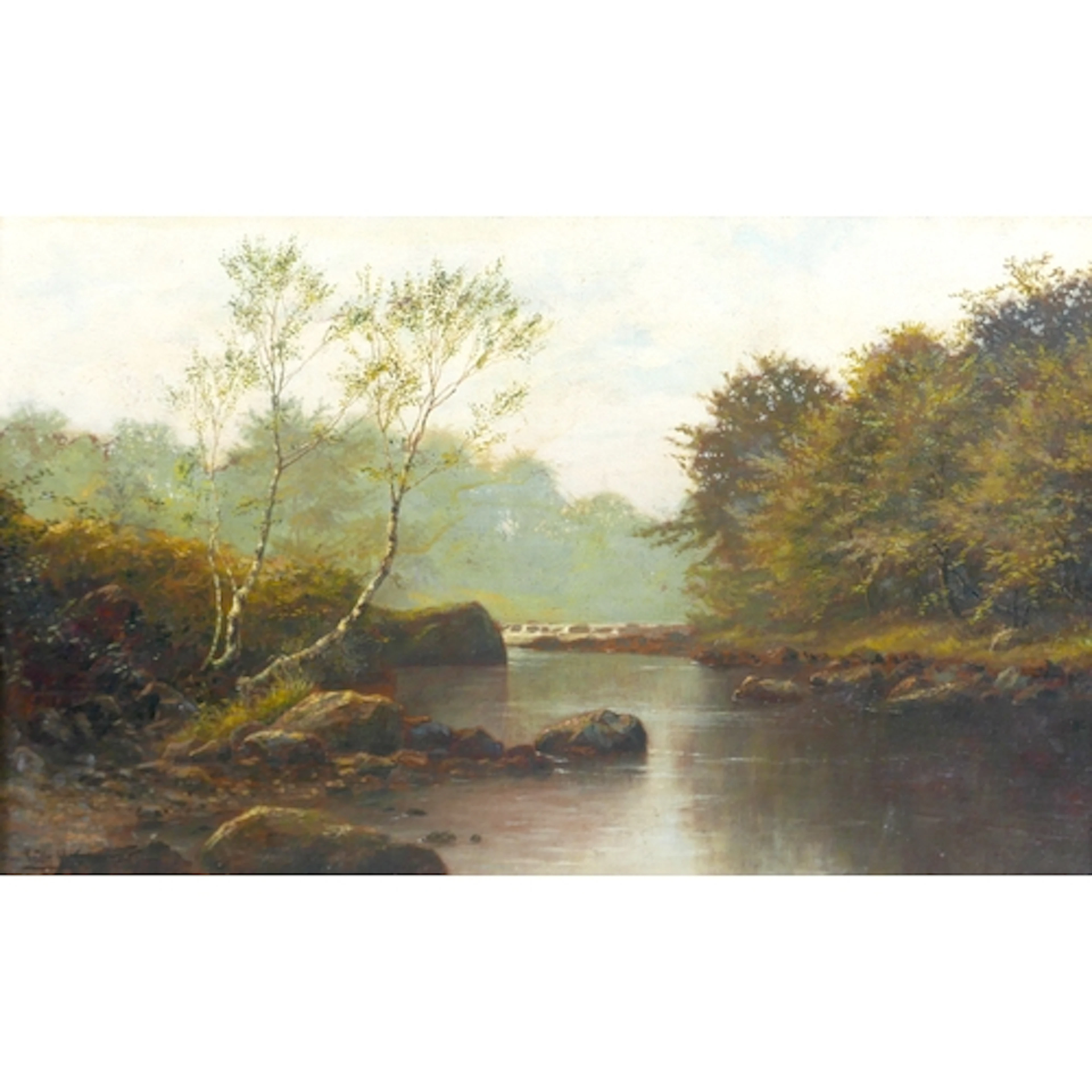 LOUIS H. GRIMSHAW (BRITISH, 1870-1944): RIVER LANDSCAPE. wit...