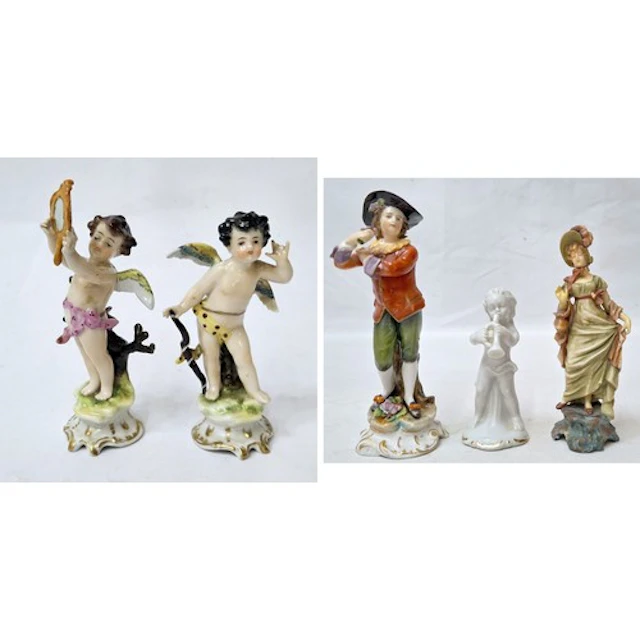 2 Continental Porcelain Cherub Figurines, 1 holding a hand m...