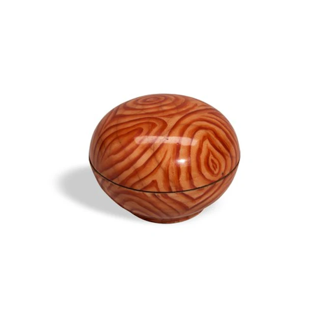 A SMALL FAUX BOIS SEAL PASTE BOX LATE QING DYNASTY 仿木纹釉盖盒 晚清...