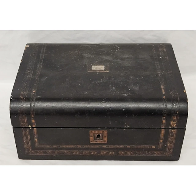 Antique Ebonised Domed Topped Workbox with decorative Tonbri...