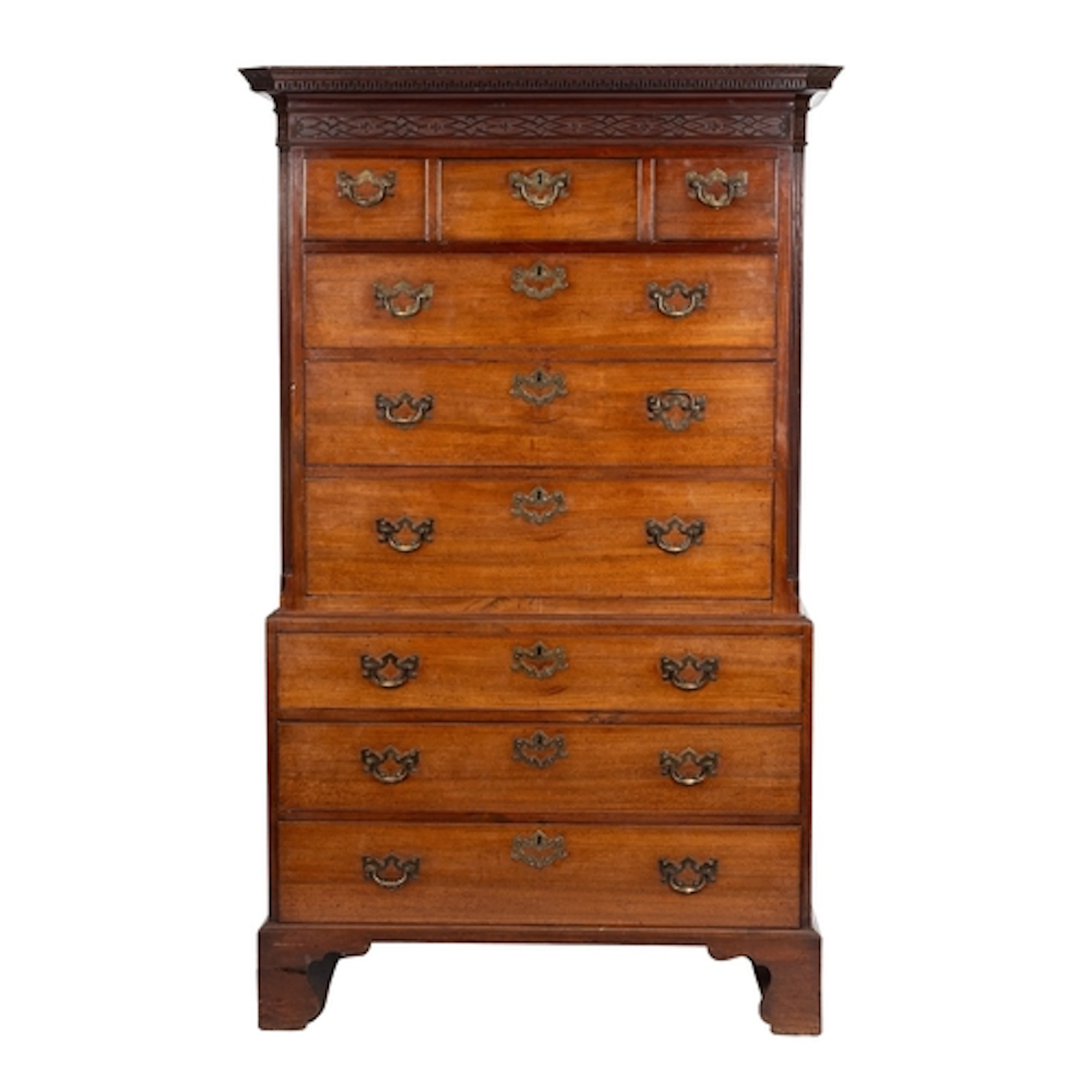 A George III mahogany chest on chest, late 18th century; the...
