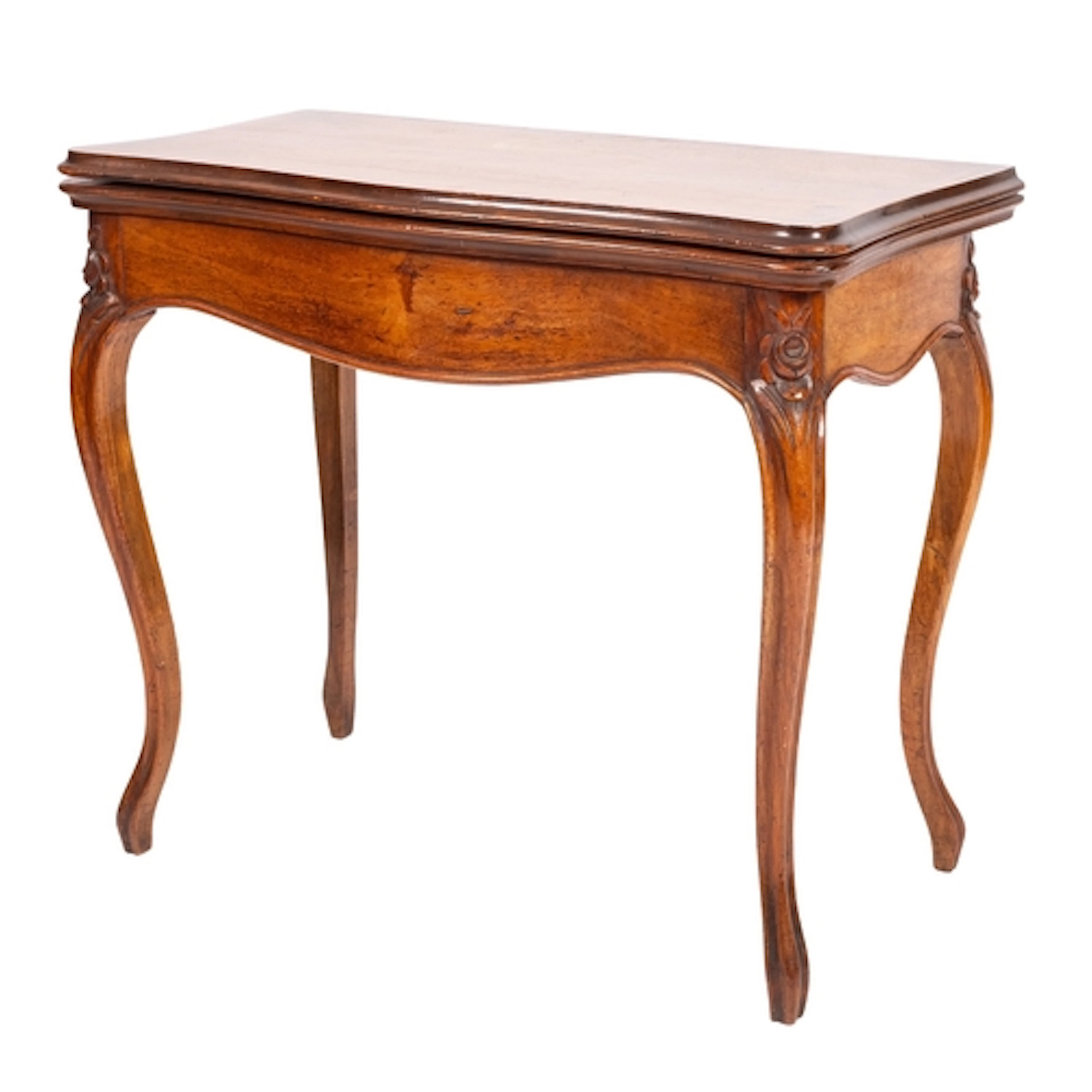 A Victorian walnut card table in 18th century taste, third q...