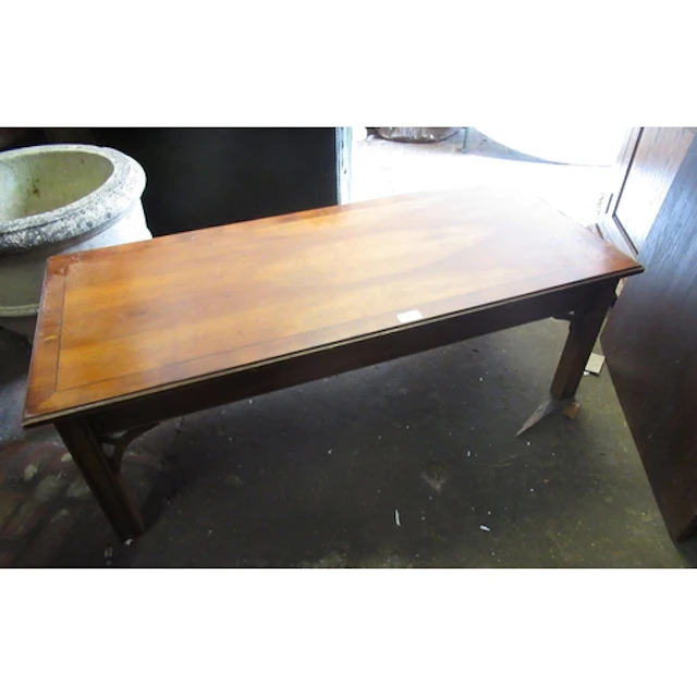 Reproduction yew wood rectangular coffee table, on square re...