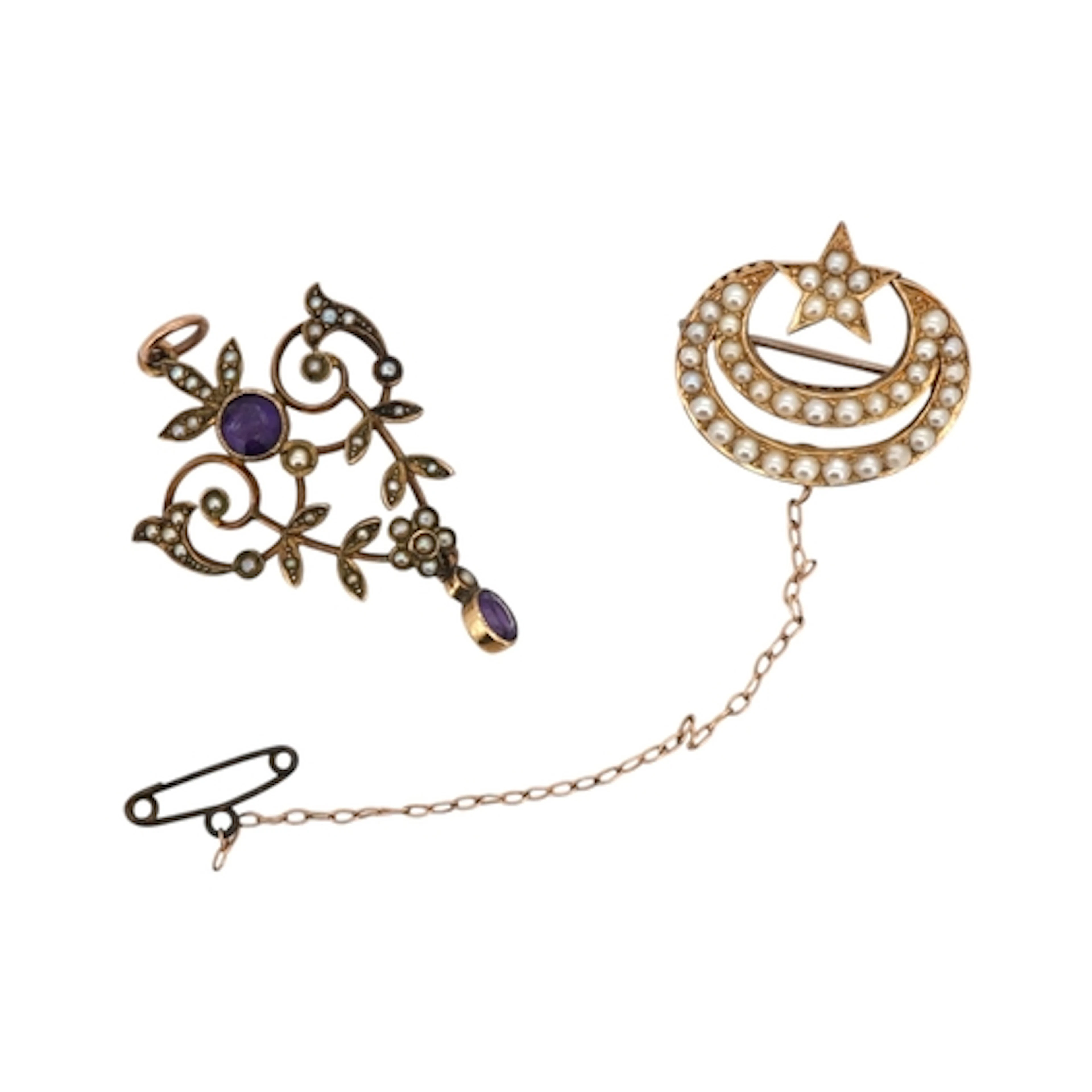 Two Edwardian jewels, early 20th century, comprising: a foli...