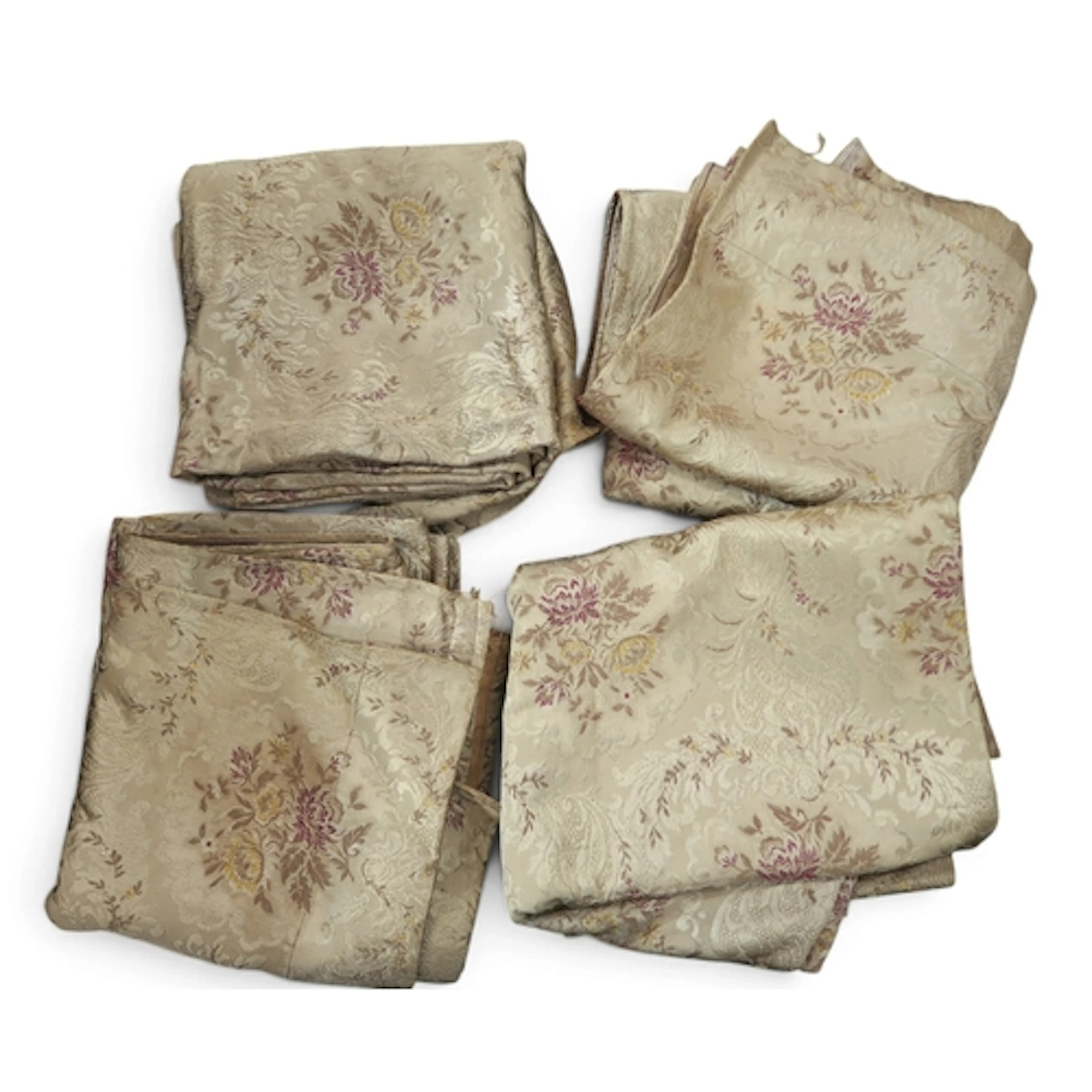 Two pairs of gold coloured brocade curtains with floral desi...