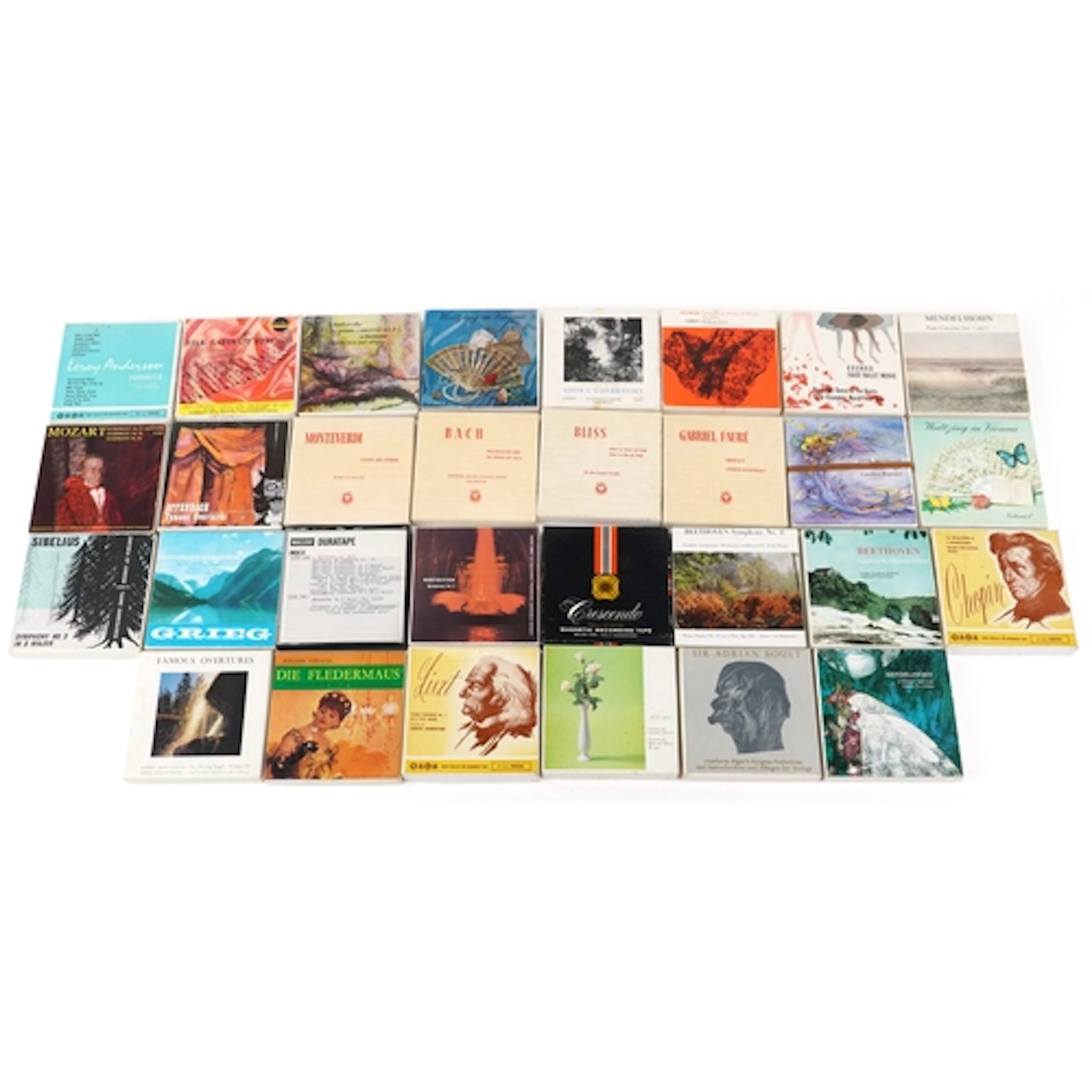 A collection of vintage Emitape classical audio tapes with b...