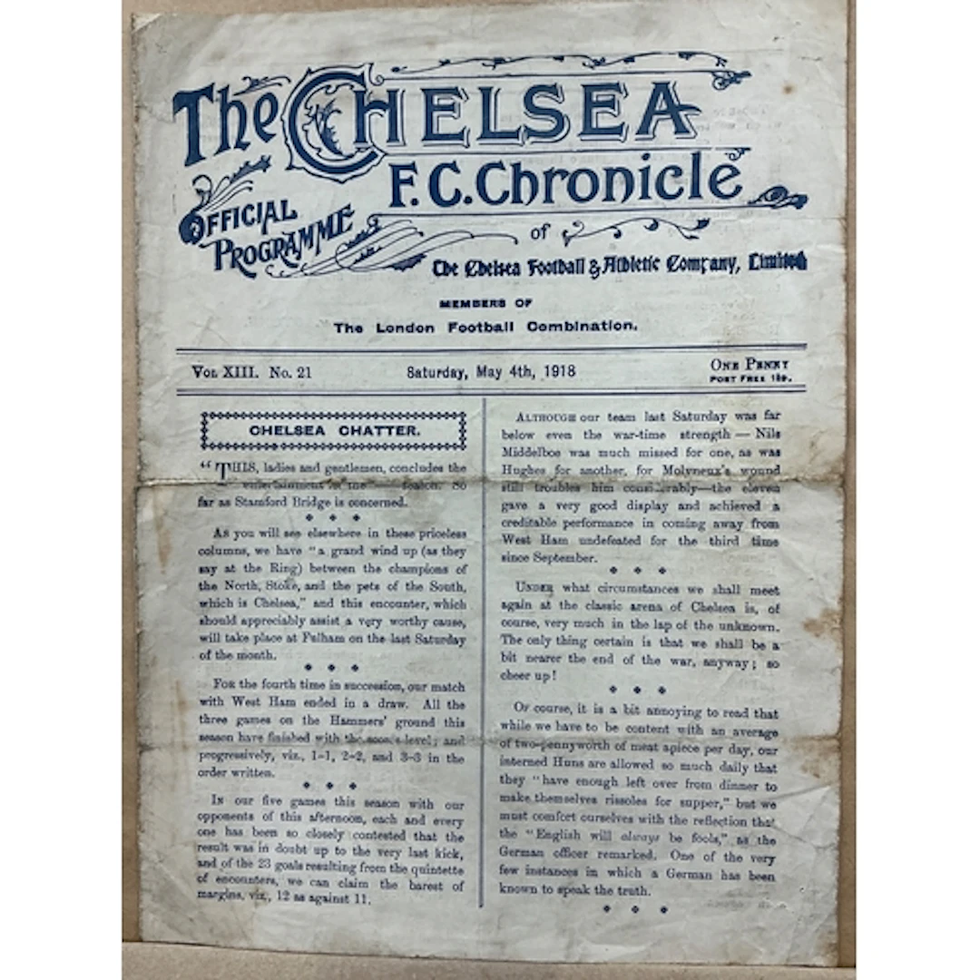 1917 - 1918 Chelsea v West Ham Football Programme: Four page...