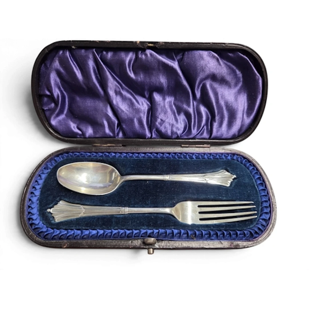 A Sheffield Silver cased Christening Set in the Albany patte...