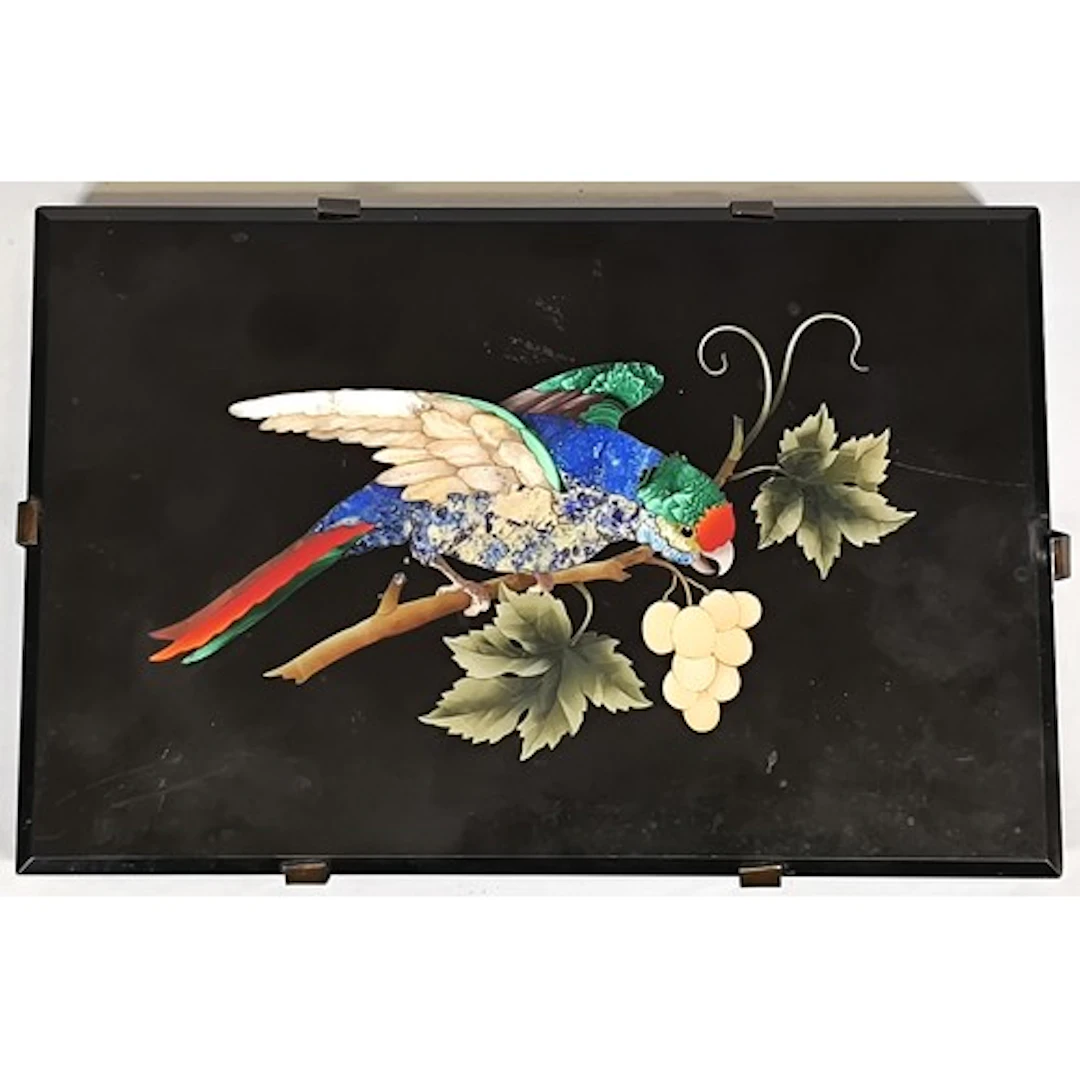 Italian Pietra Dura dark stone plaque (Florence), with a fin...