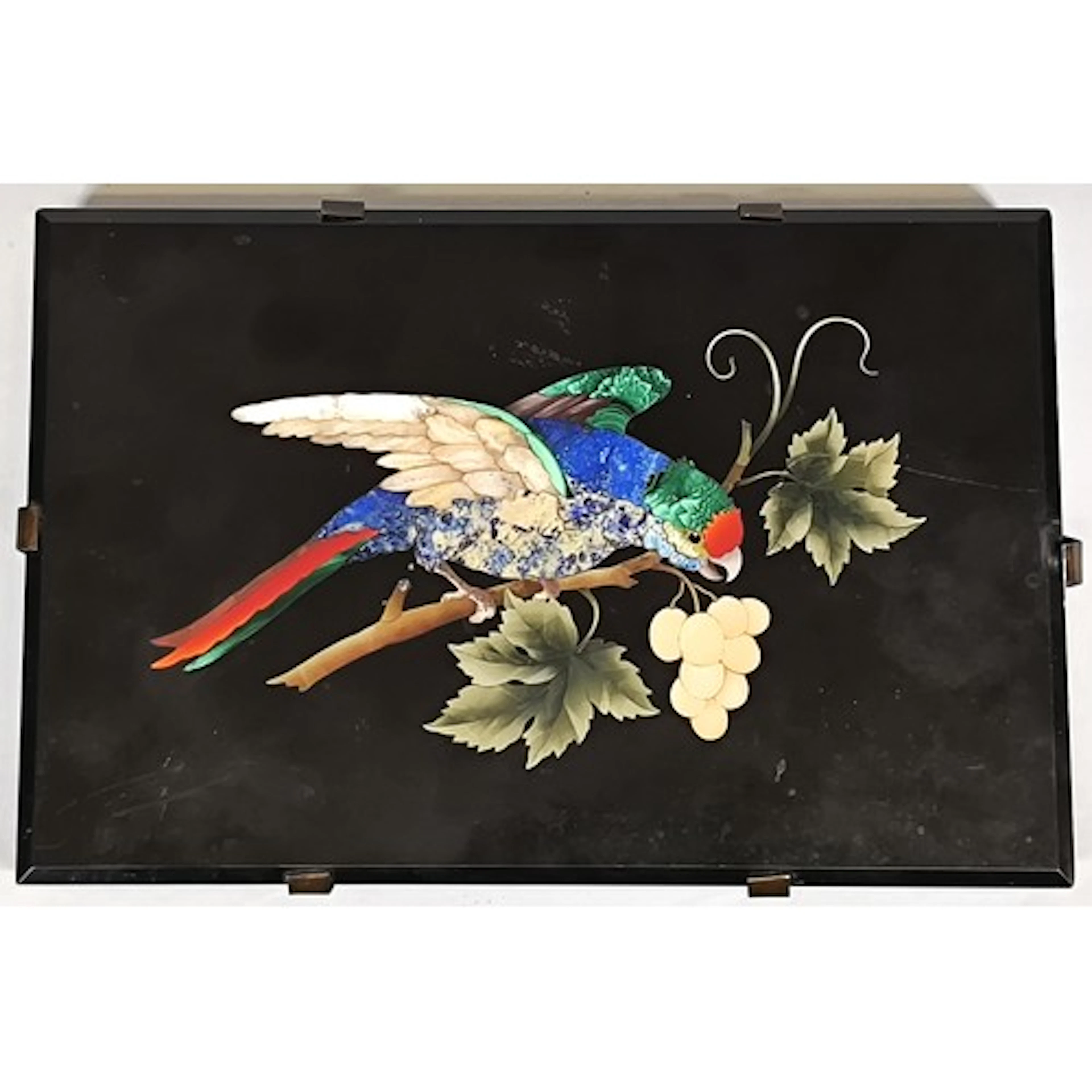 Italian Pietra Dura dark stone plaque (Florence), with a fin...
