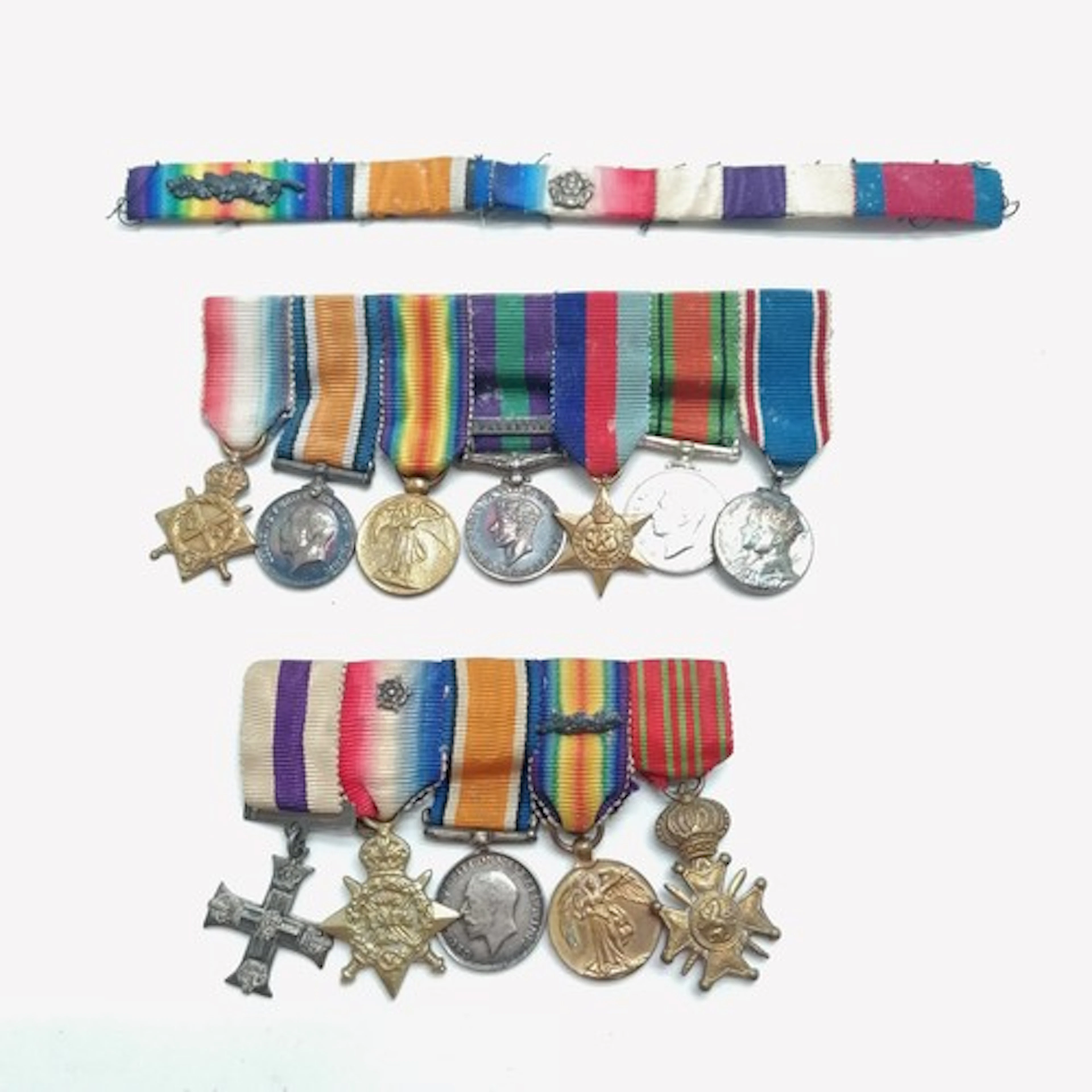 2 x miniature medal groups inc military cross t/w ribbon bar