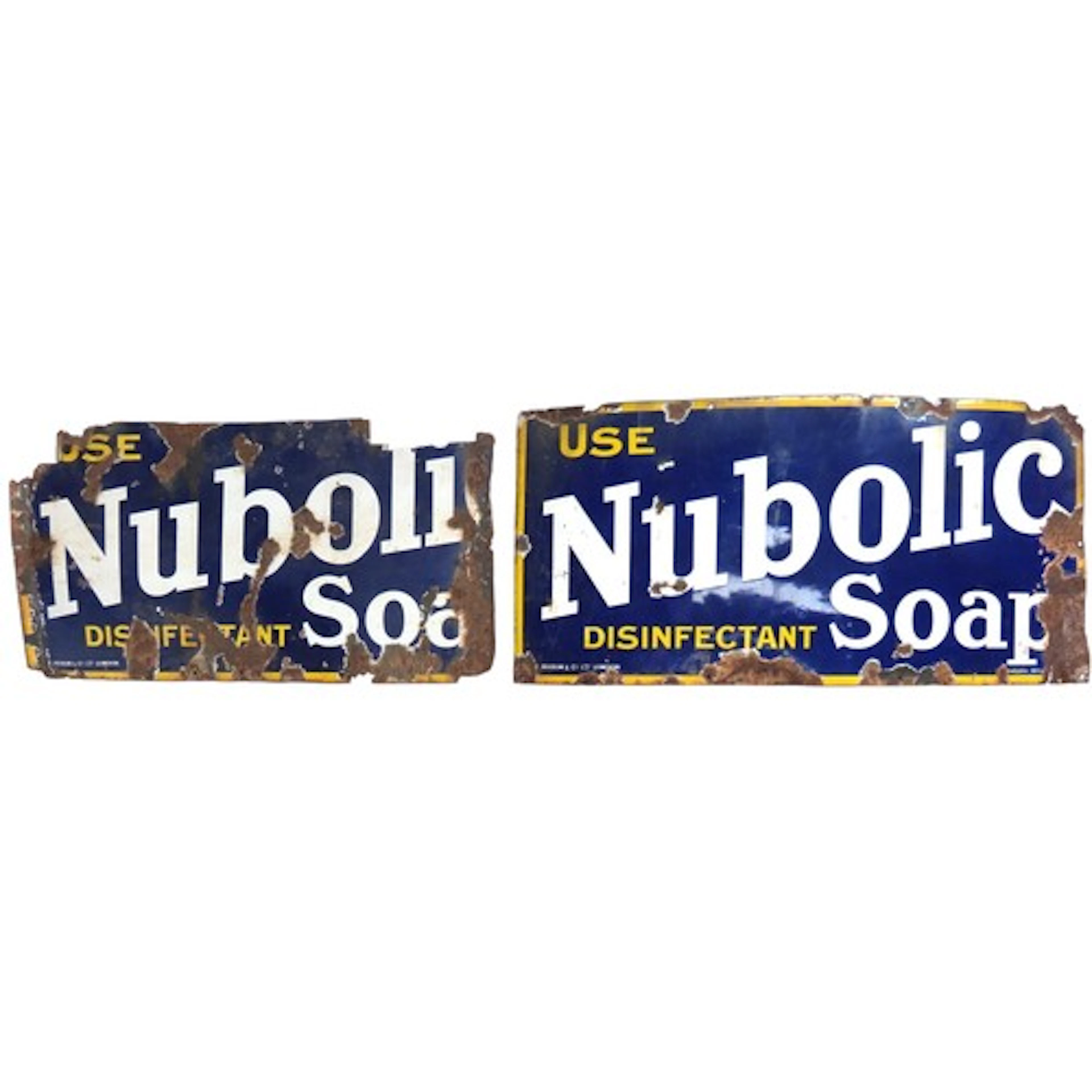 TWO EARLY 20TH CENTURY ENAMELED ADVERTISING SIGNS FOR NUBOLI...