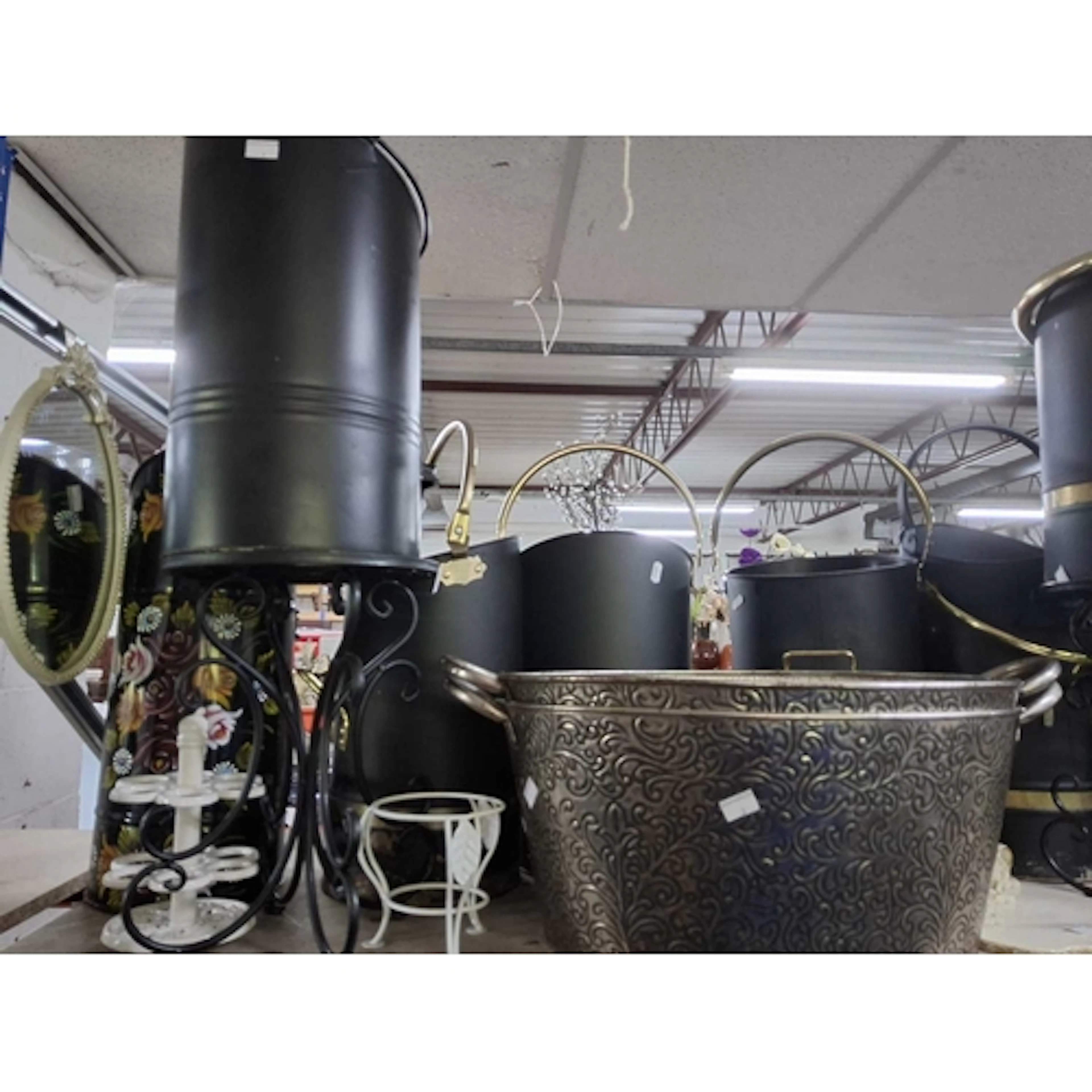 A LARGE GROUP OF HOUSEHOLD METAL WARE to include four brass ...