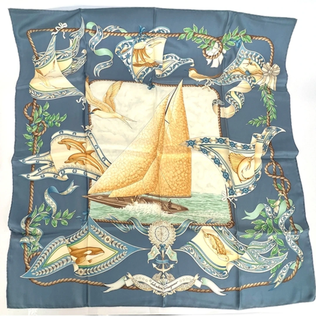 A Salvatore Ferragamo silk scarf in a nautical print depicti...