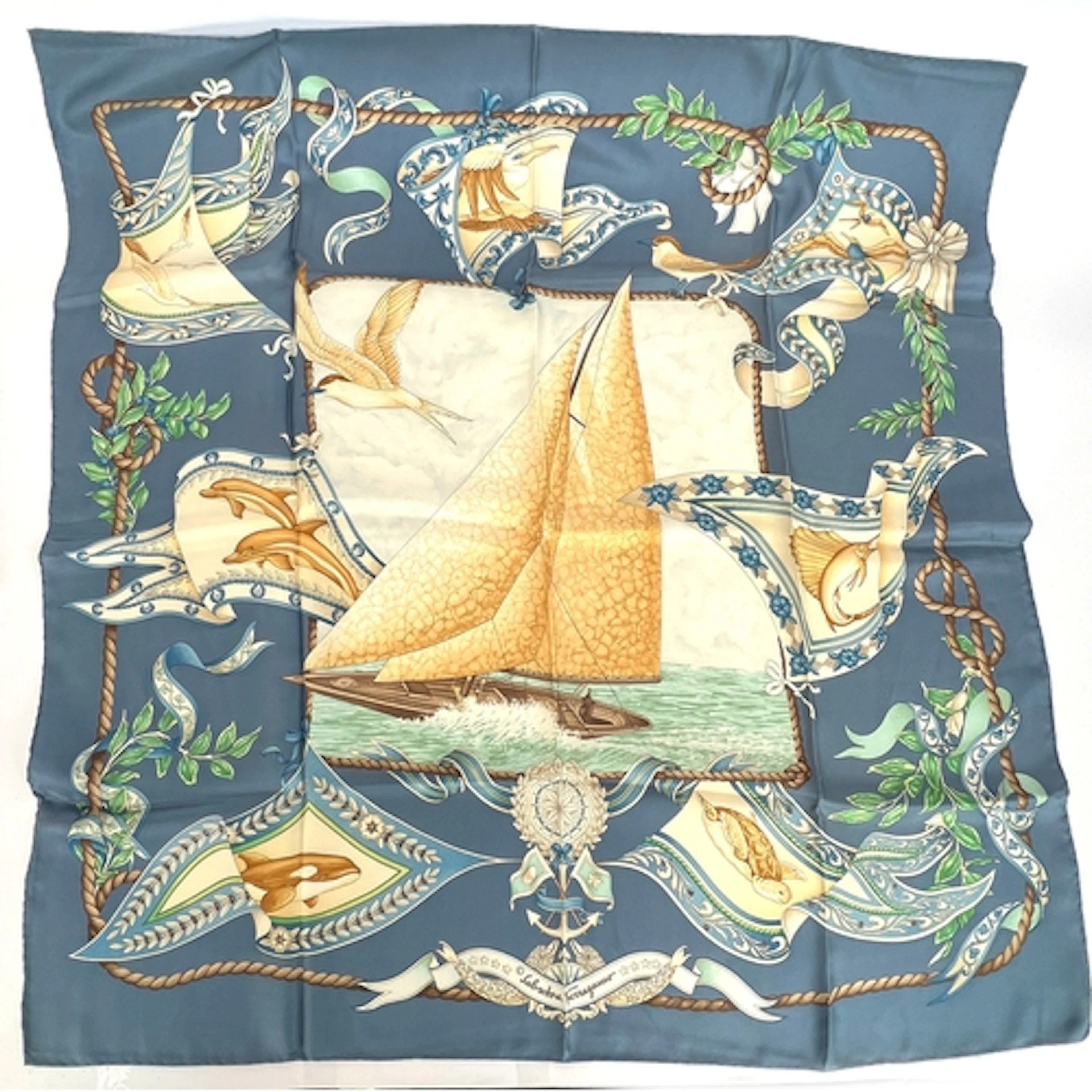 A Salvatore Ferragamo silk scarf in a nautical print depicti...